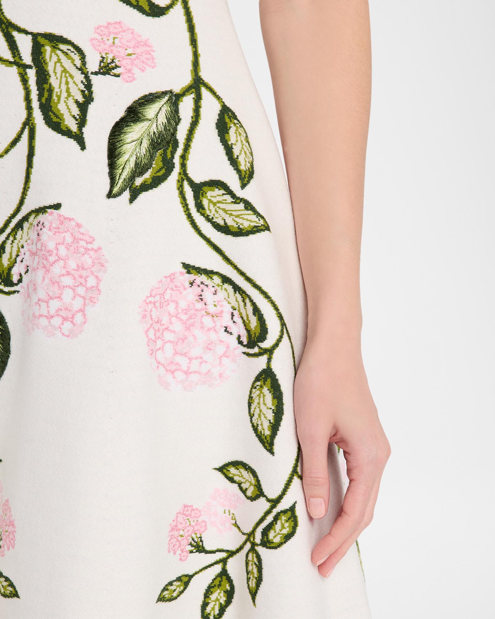 Oscar de la Renta Short-Sleeve Porcelain Flower Knit Mini Dress