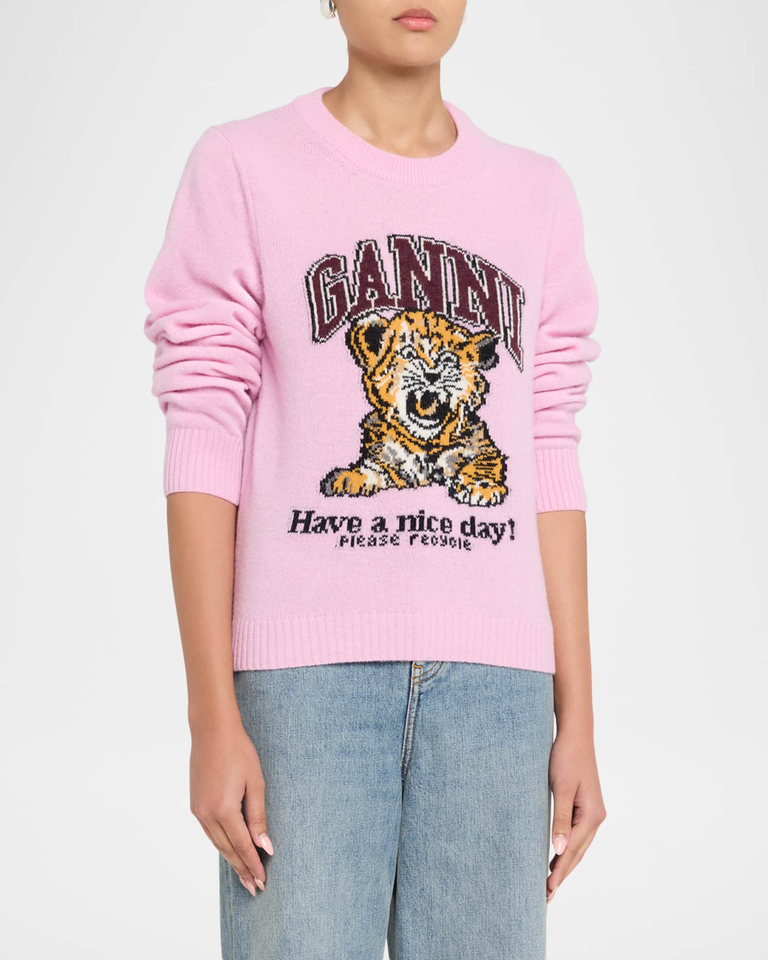 Ganni Graphic Wool-Blend Sweater | Neiman Marcus