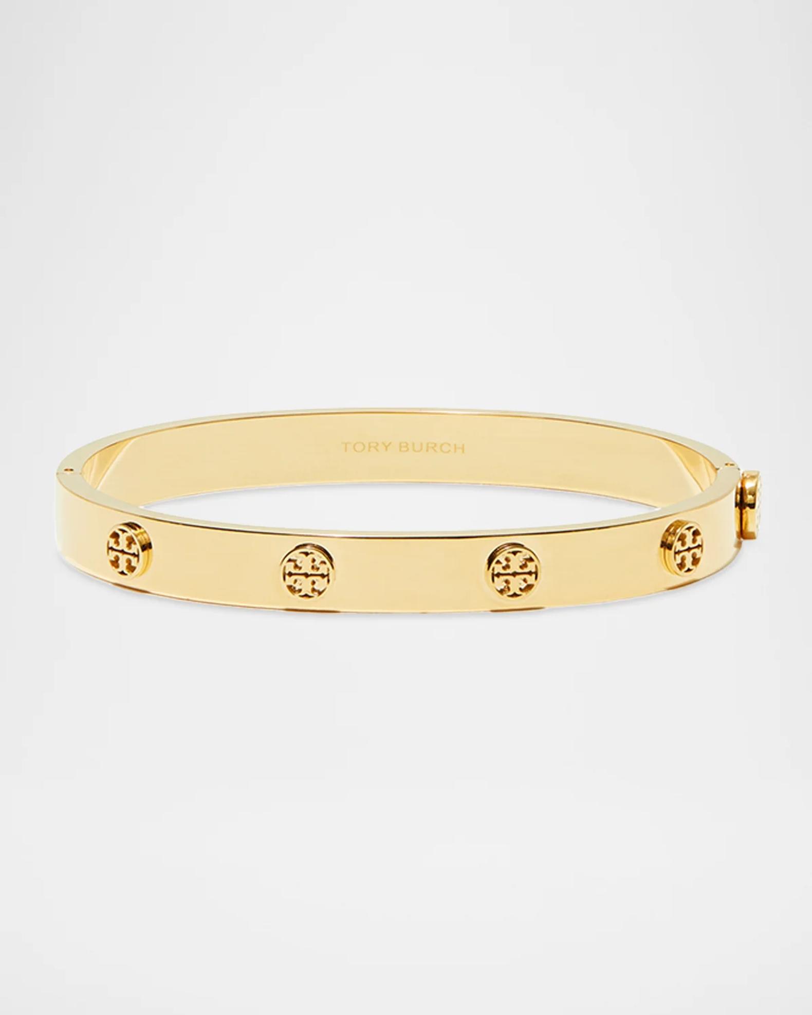 Tory Burch Gold-Tone Signature Logo Floral Hinged Bracelet Tory Burch Icon Hinge Logo Bracelet - Cuff, Bracelets  main image 2