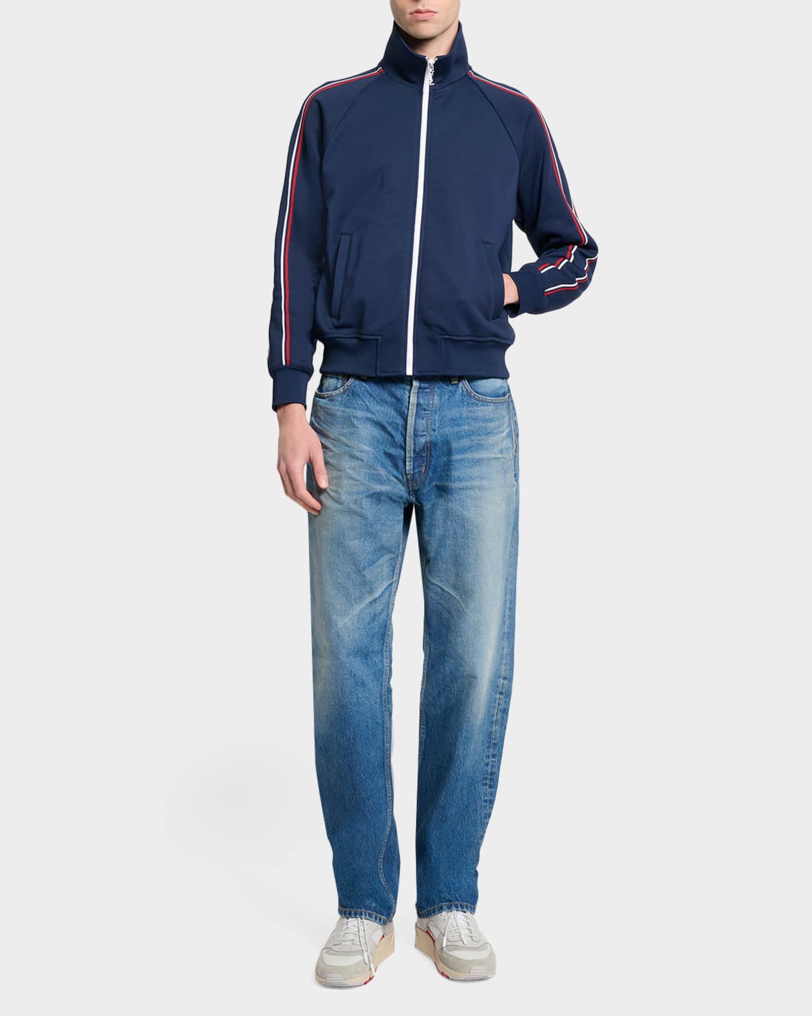 Saint Laurent Men's Piped Raglan-Sleeve Track Jacket | Neiman Marcus