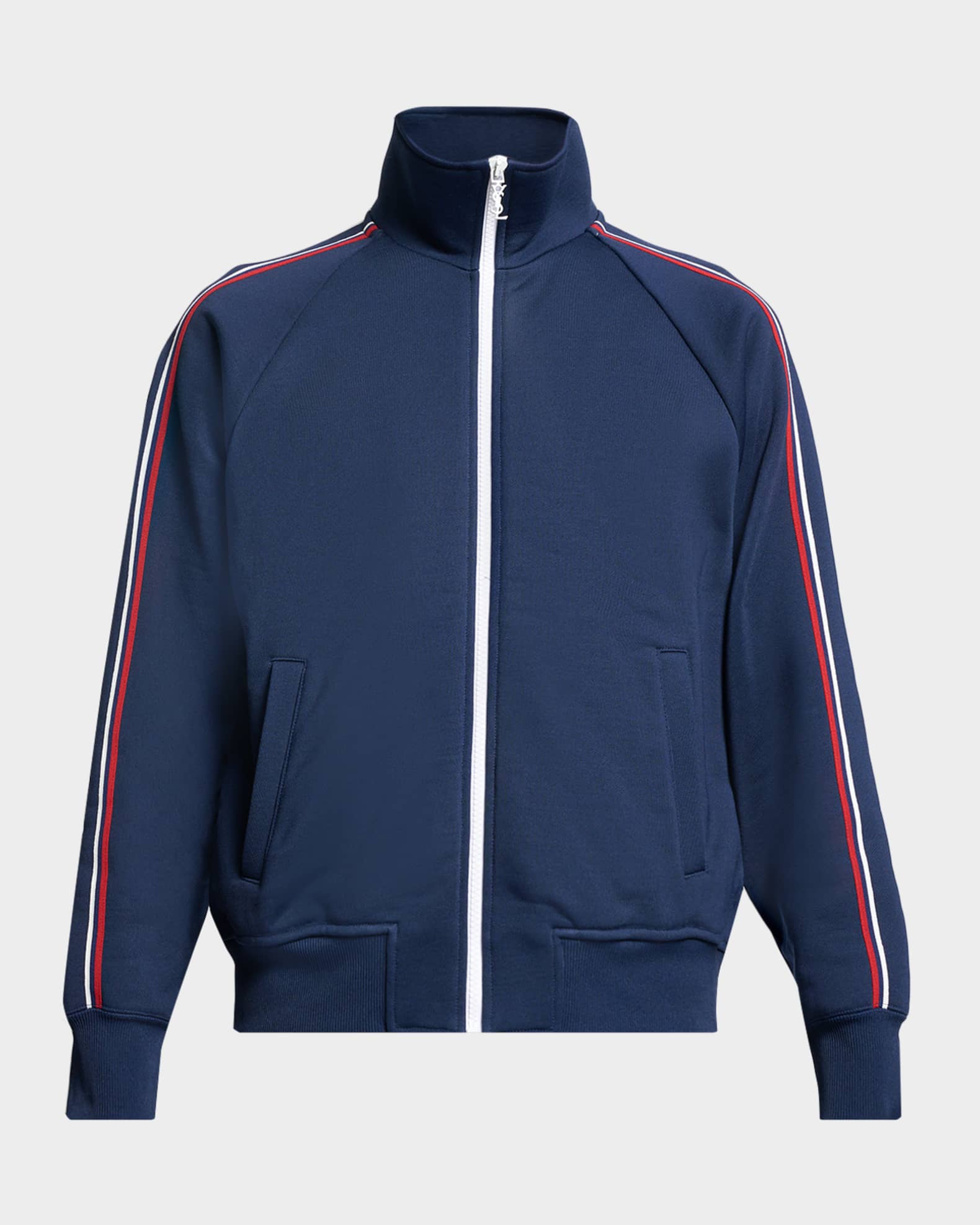 Saint Laurent Men's Piped Raglan-Sleeve Track Jacket | Neiman Marcus