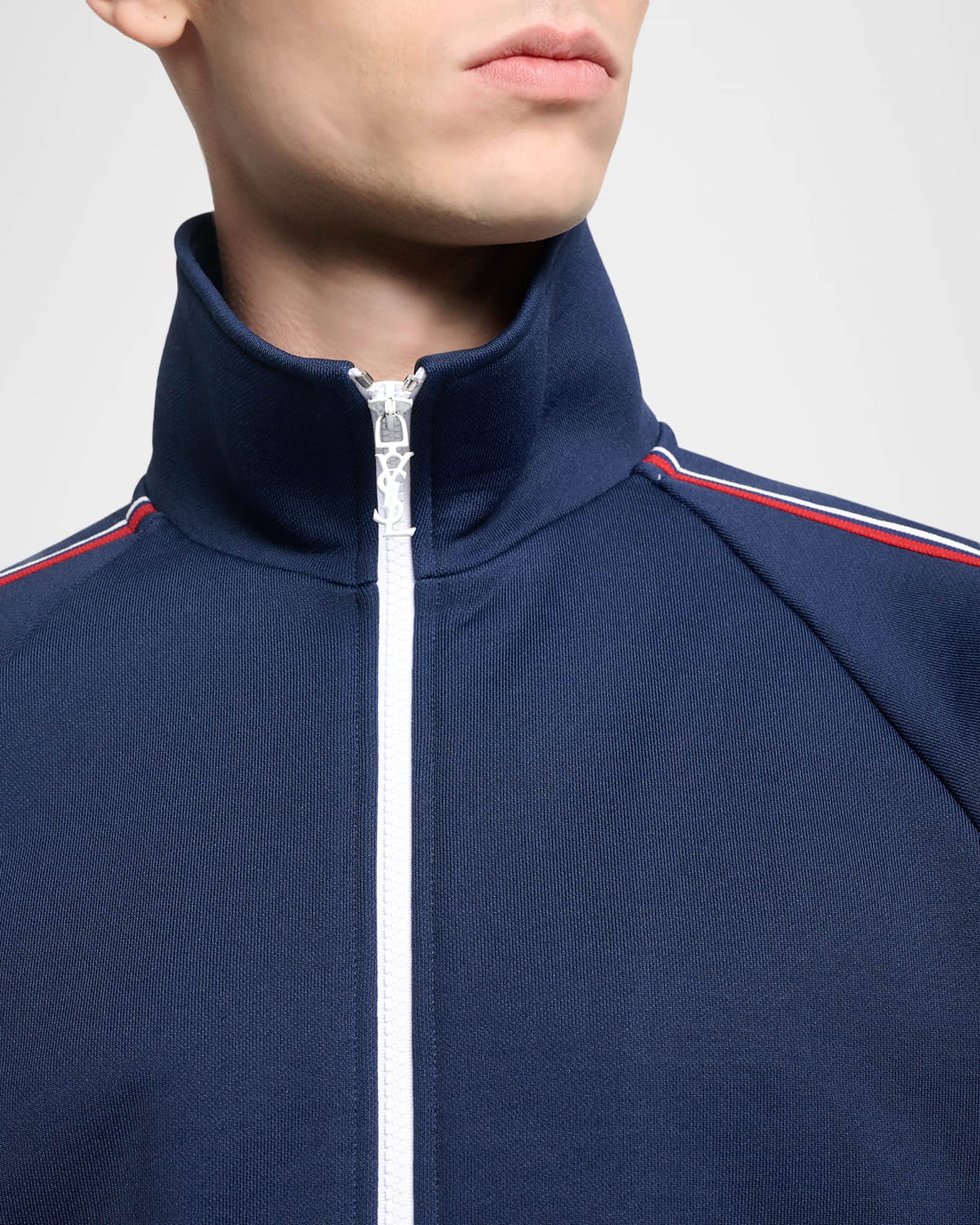 Saint Laurent Men's Piped Raglan-Sleeve Track Jacket | Neiman Marcus