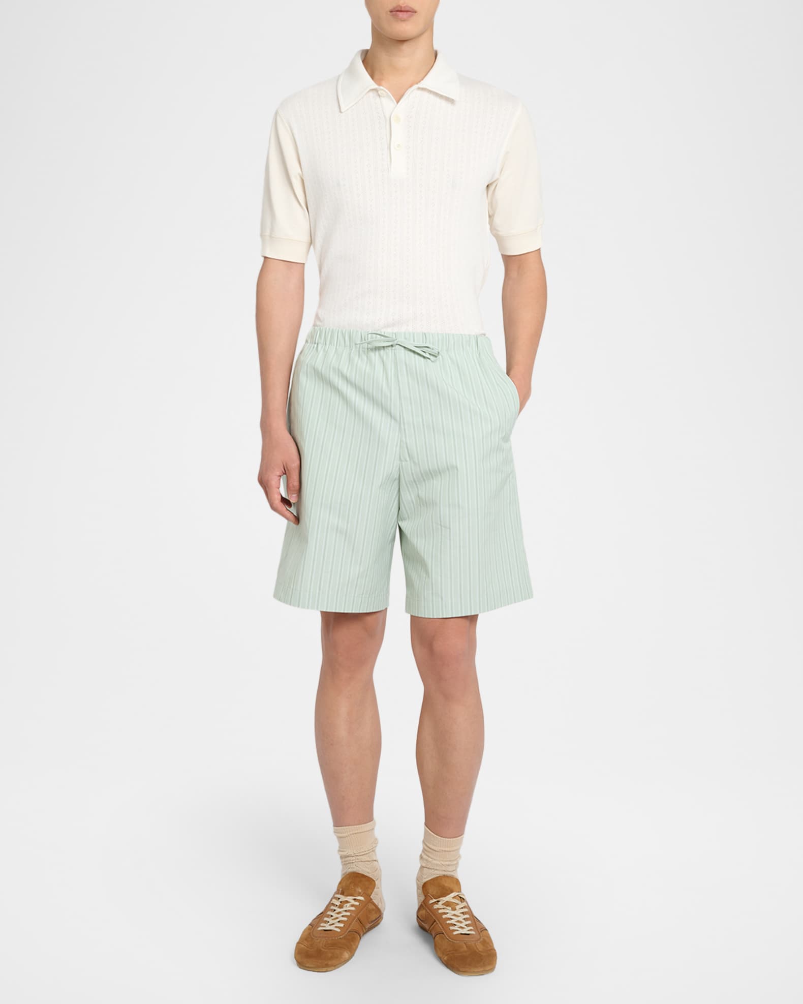 Dries Van Noten Men's Piperi Cotton Stripe Drawstring Shorts