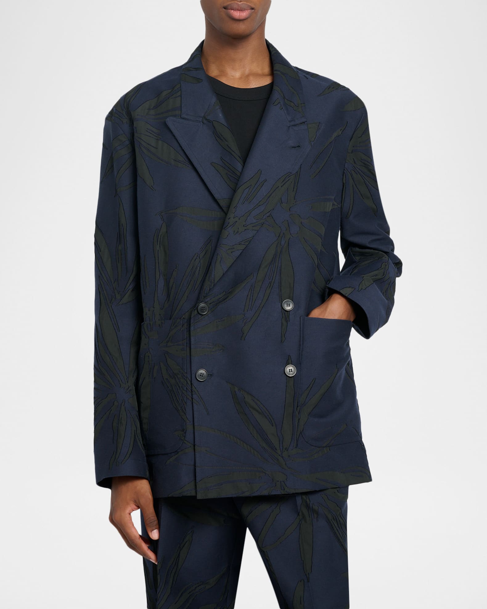 Dries Van Noten Men's Abstract Floral Double-Breasted Blazer
