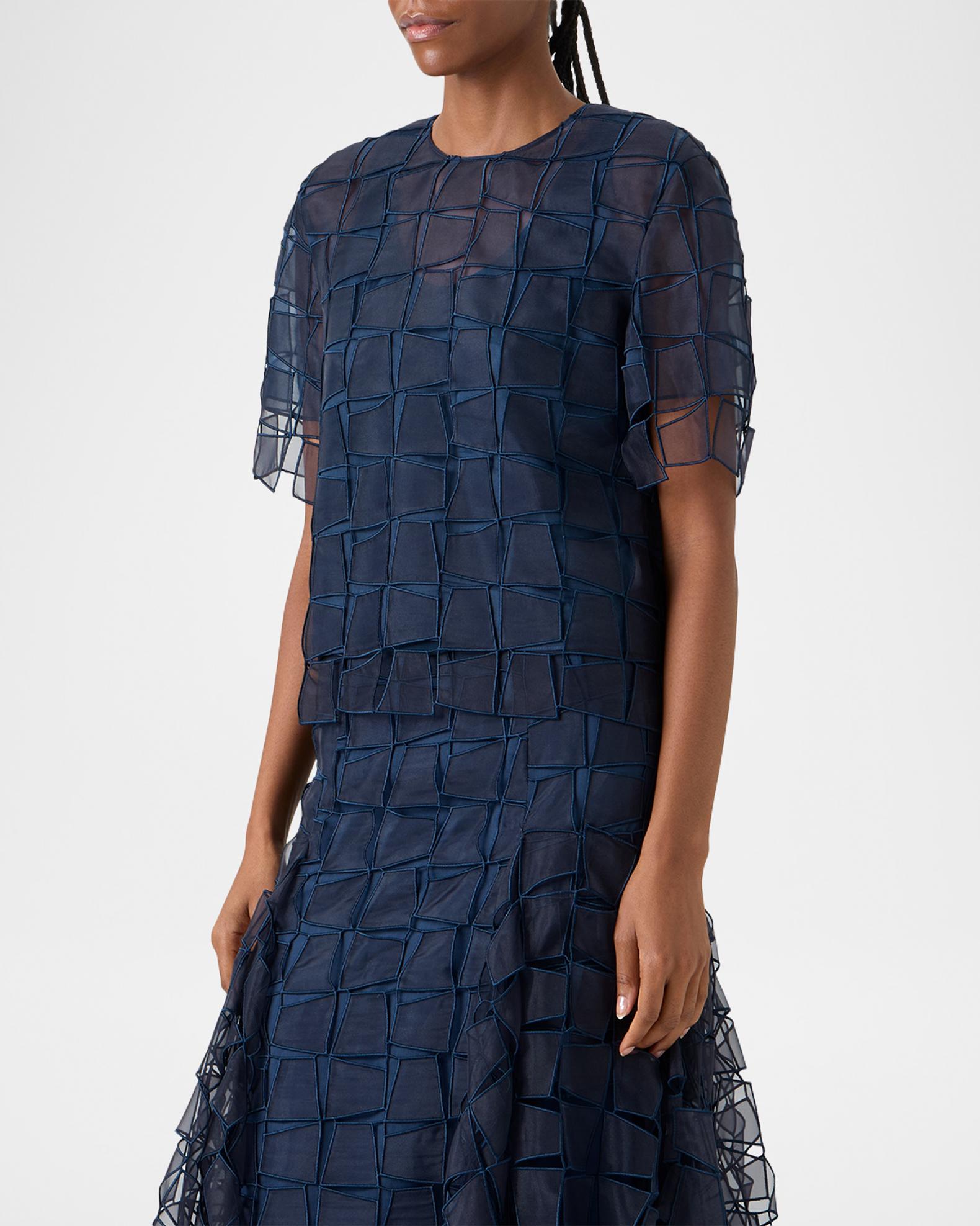 Akris Trapezoid Embroidered Organza Blouse | Neiman Marcus