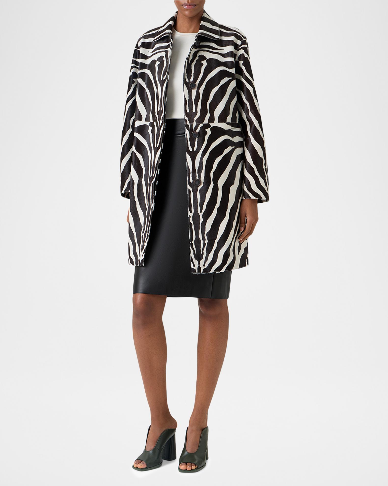 Akris Laron Zebra Print Pony Hair Single-Breasted Coat | Neiman Marcus