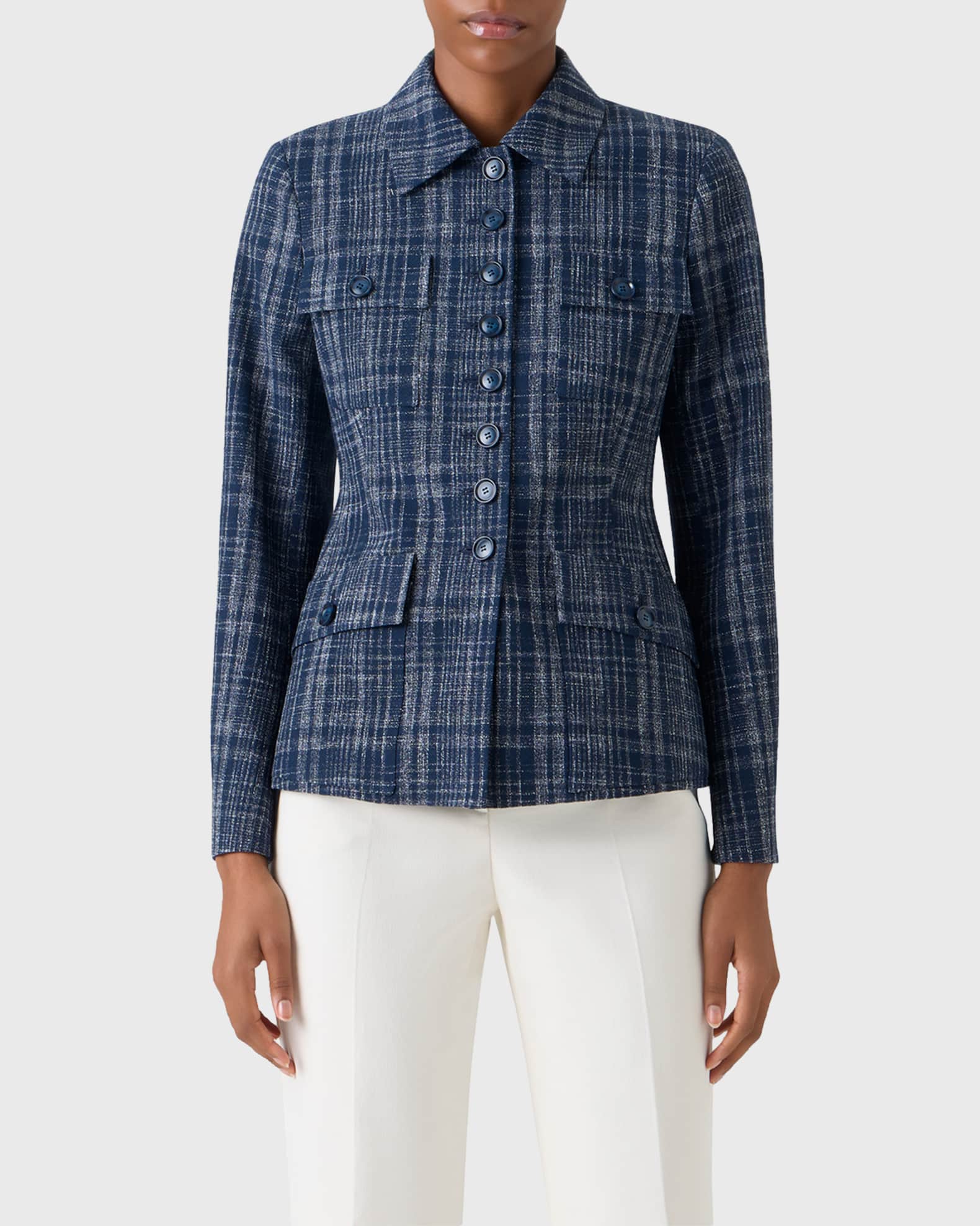 Akris Delia Buttoned Tweed Jacket | Neiman Marcus