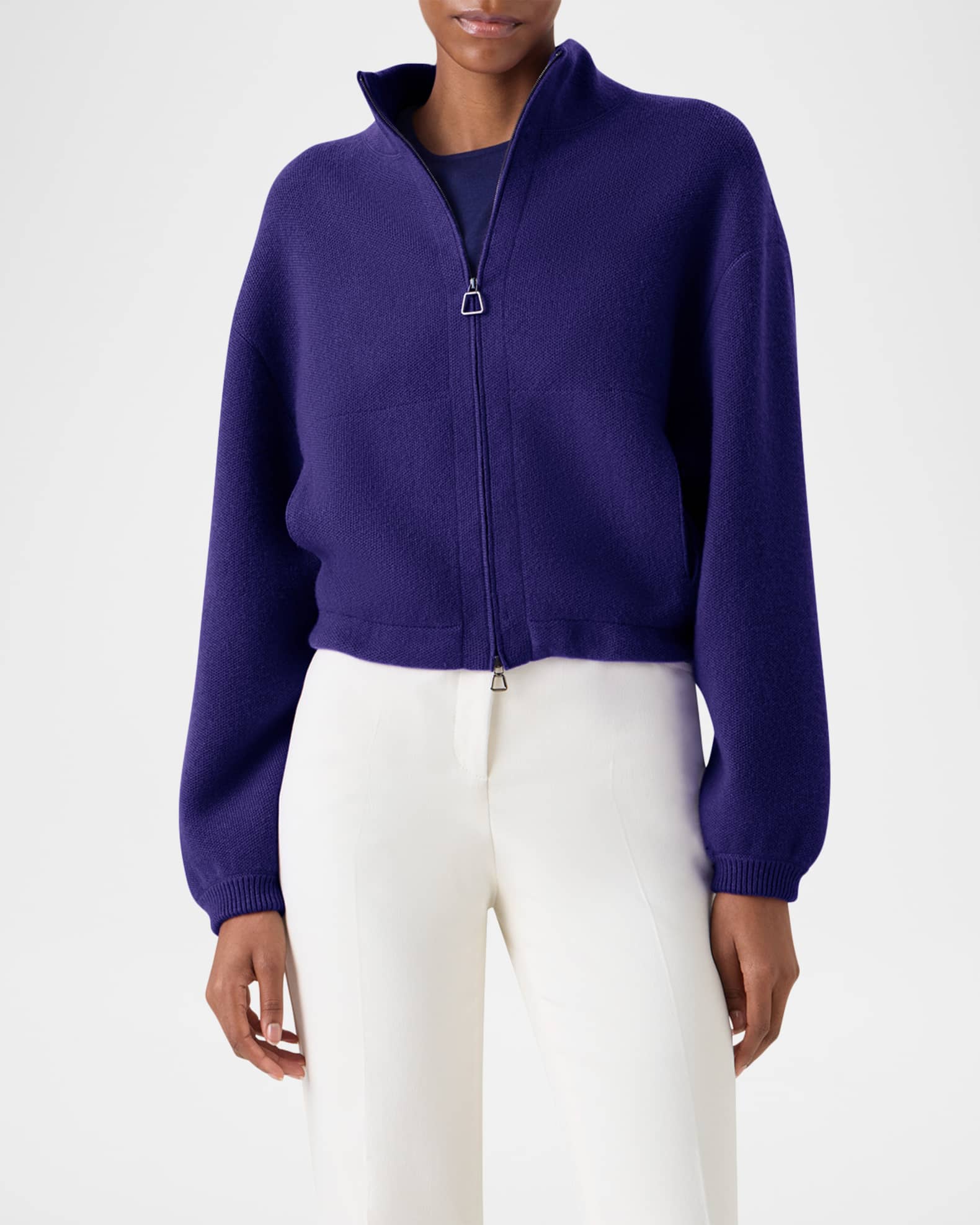 Akris Cashmere Pique Zipped Short Cardigan | Neiman Marcus
