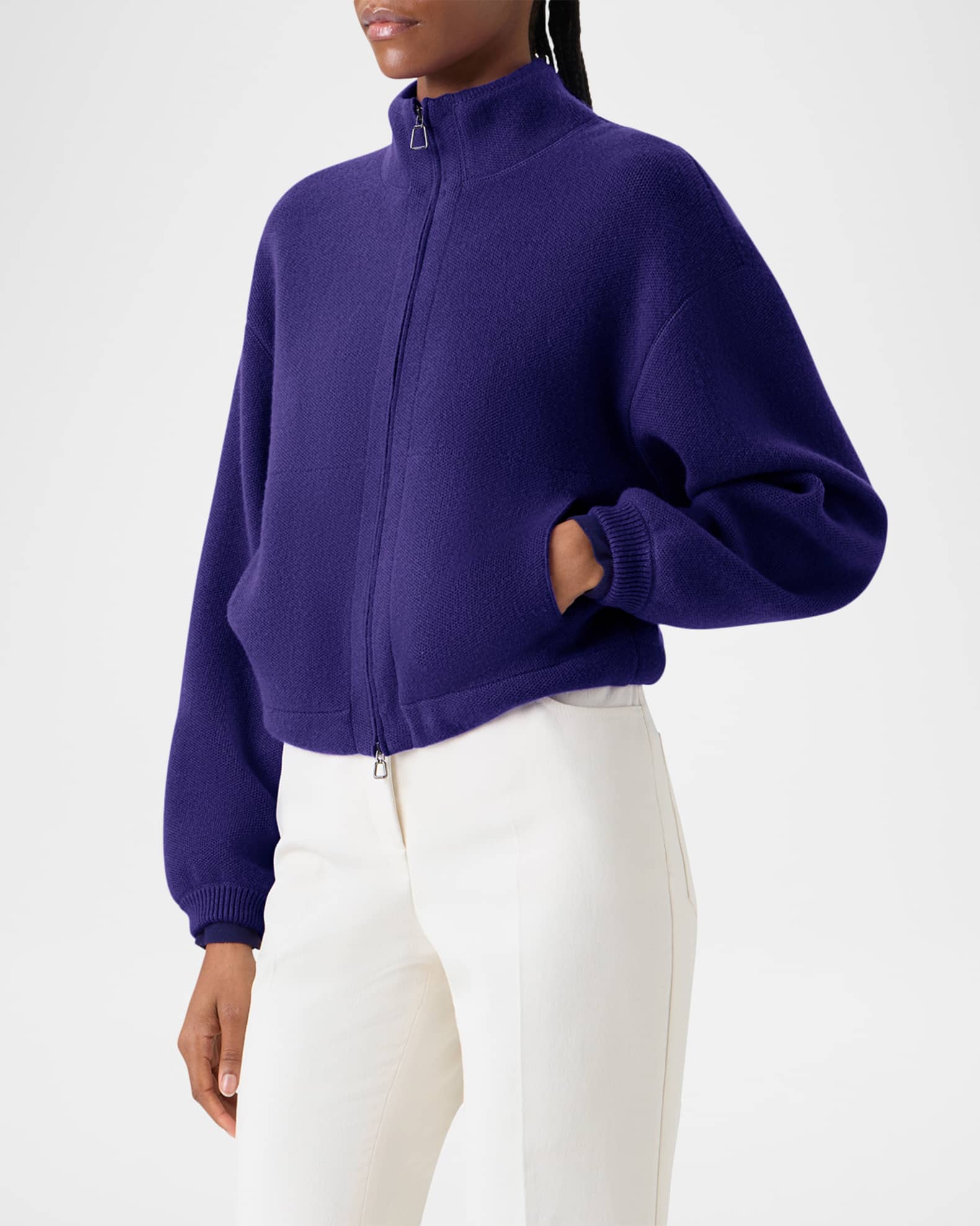 Akris Cashmere Pique Zipped Short Cardigan | Neiman Marcus