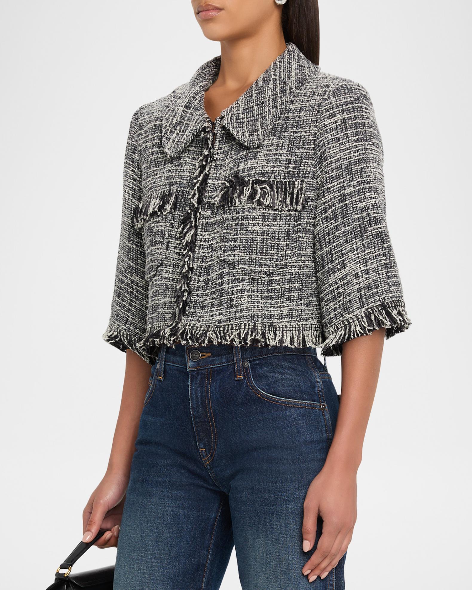 Smythe Cropped Sleeve Tweed Mini Jacket | Neiman Marcus