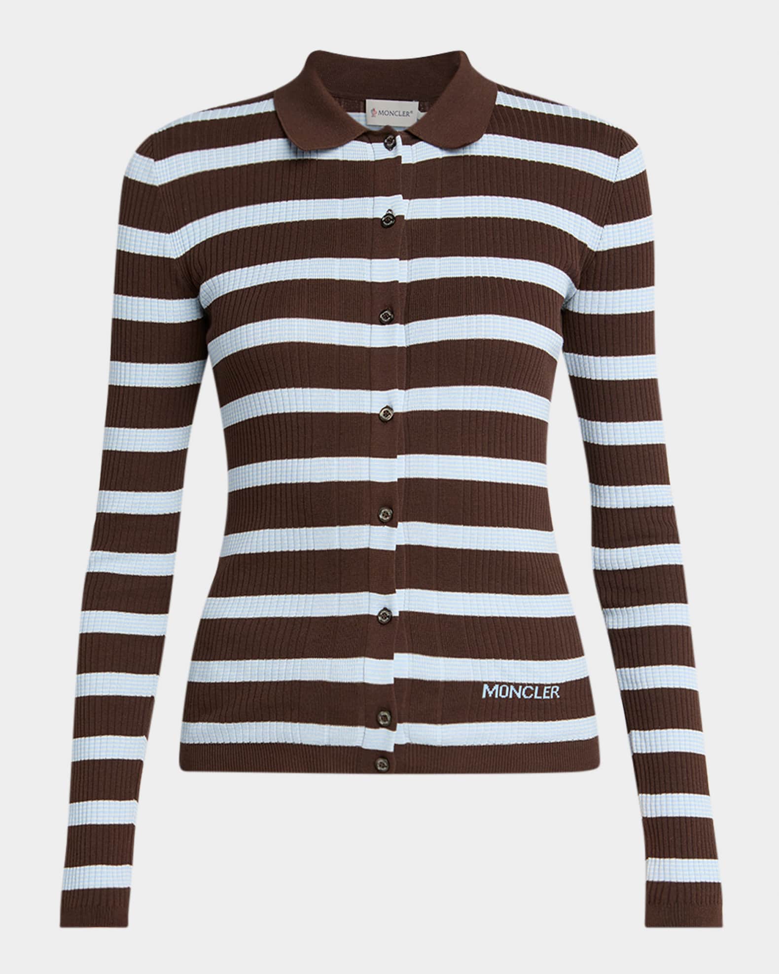 Moncler Stripe Long-Sleeve Polo Cardigan | Neiman Marcus