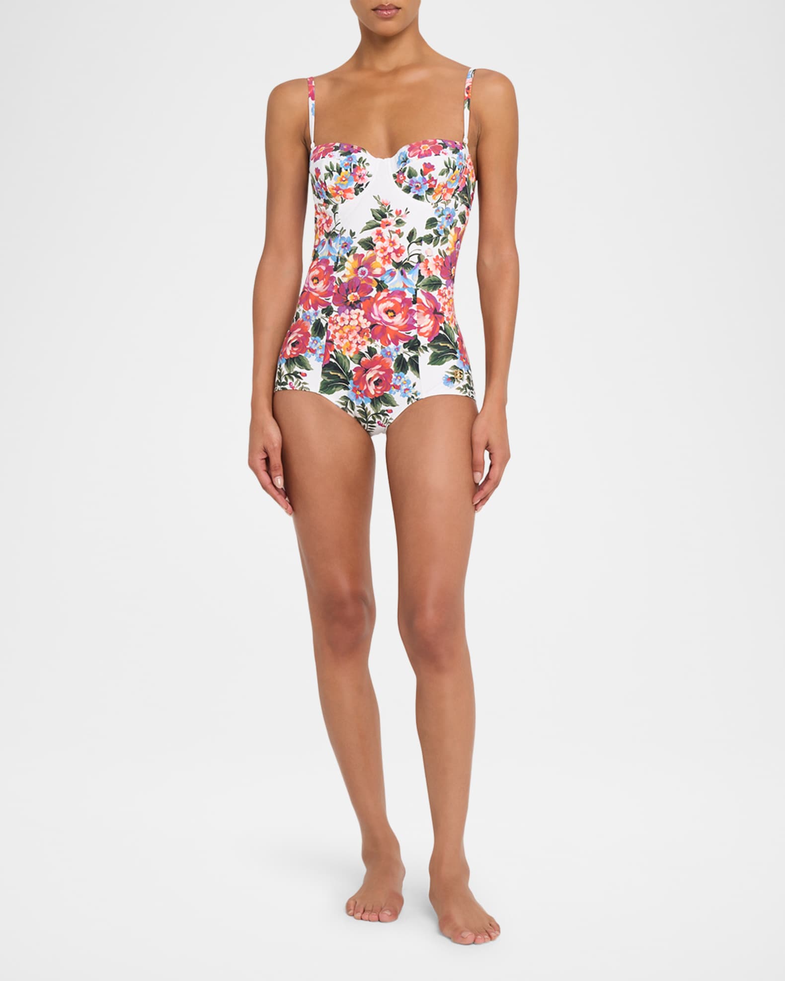 Dolce&Gabbana Floral Balconette One-Piece Swimsuit | Neiman Marcus