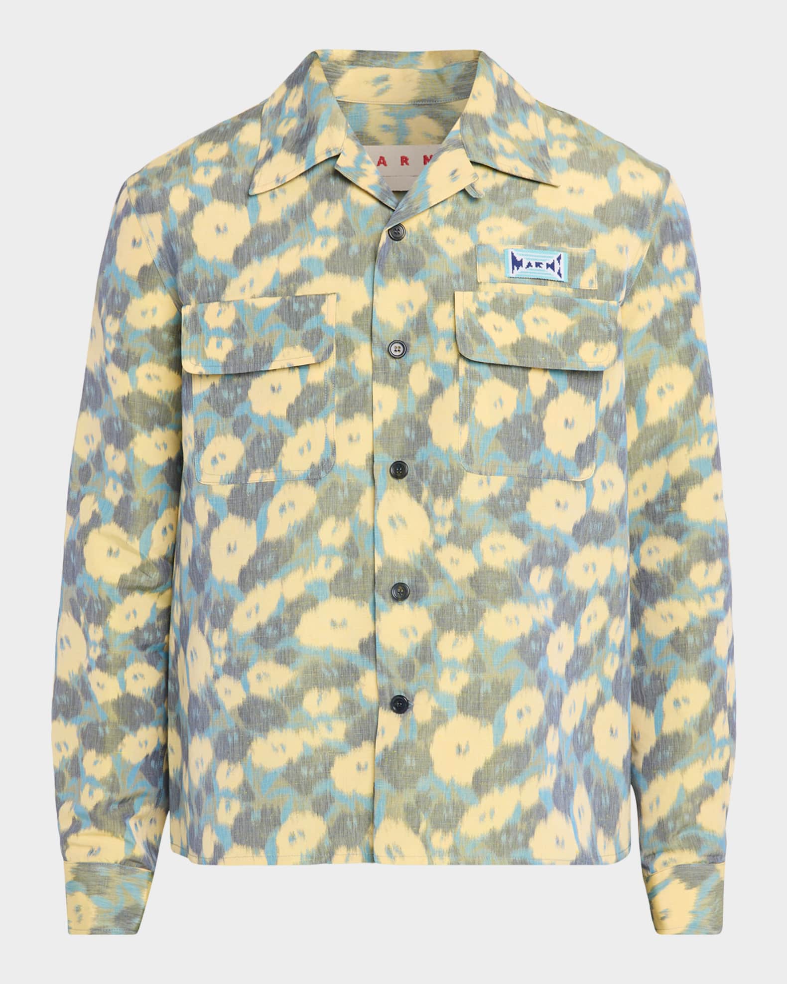 MARNI 迷彩柄　ロングスリーブシャツ Marni Men's Blurred Floral Linen-Blend Overshirt | Neiman Marcus