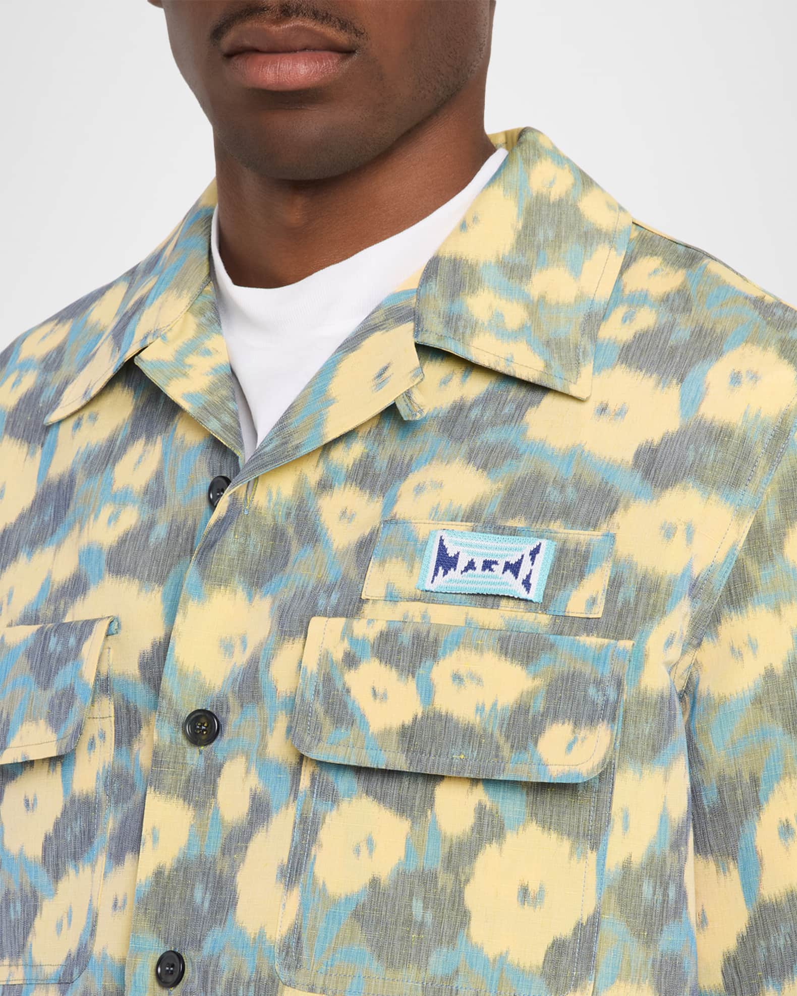 Marni Men's Blurred Floral Linen-Blend Overshirt | Neiman Marcus