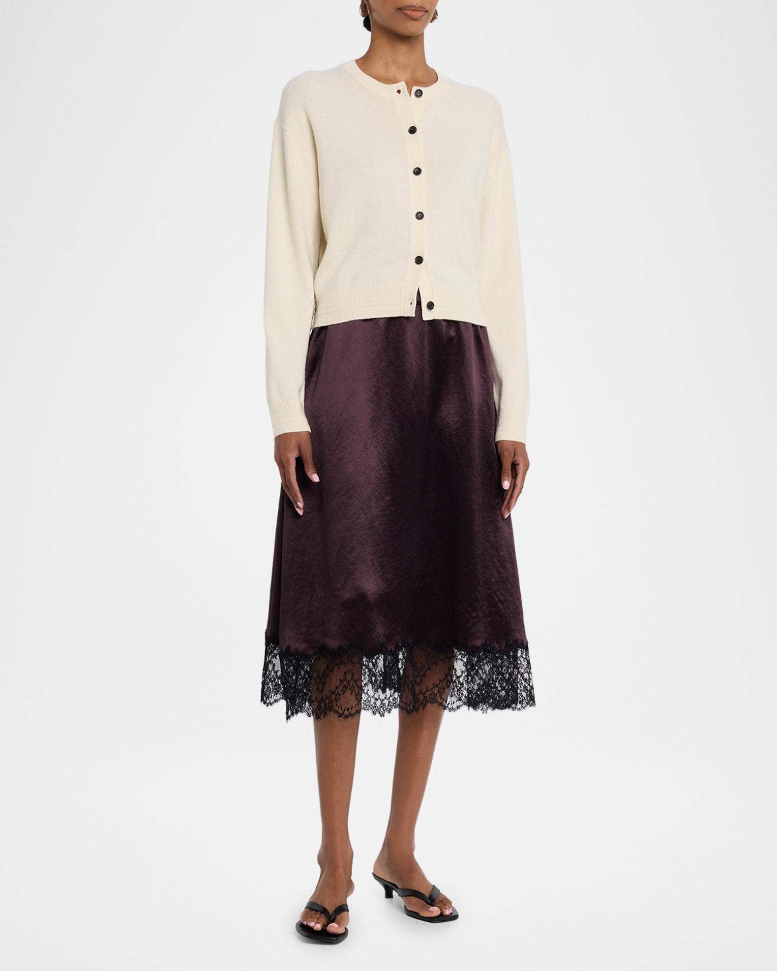 MARIA MCMANUS Lace-Trim Satin Midi Skirt | Neiman Marcus
