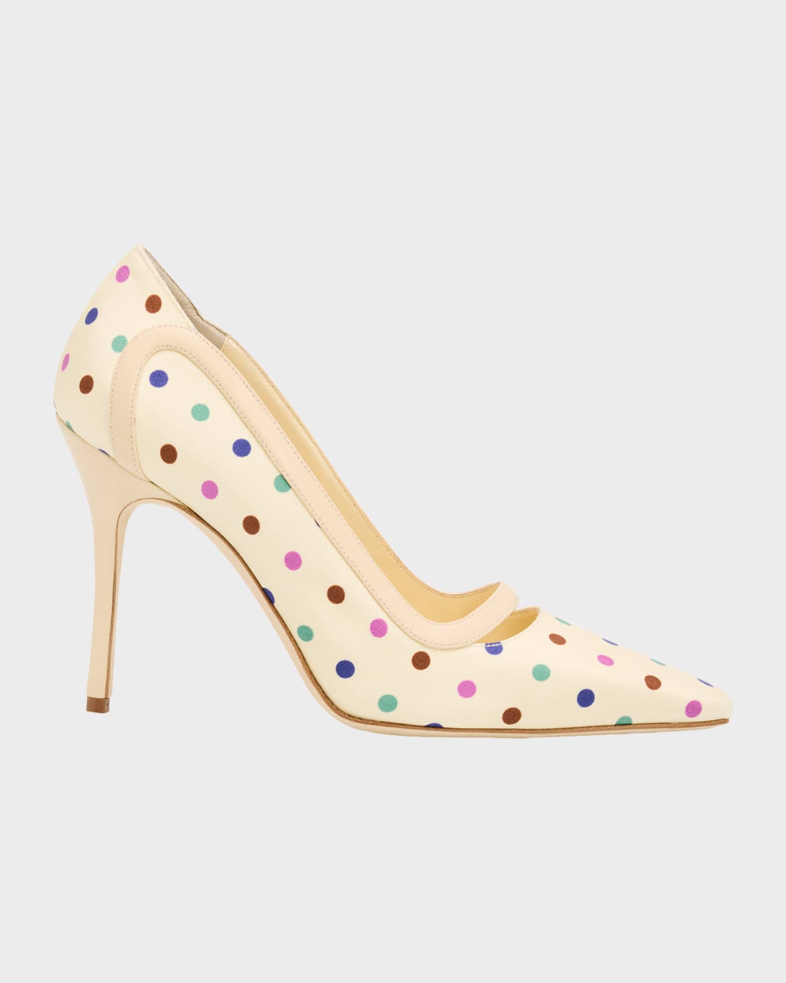 Manolo Blahnik Labama 105mm Polka-Dot Silk Stiletto Pumps | Neiman