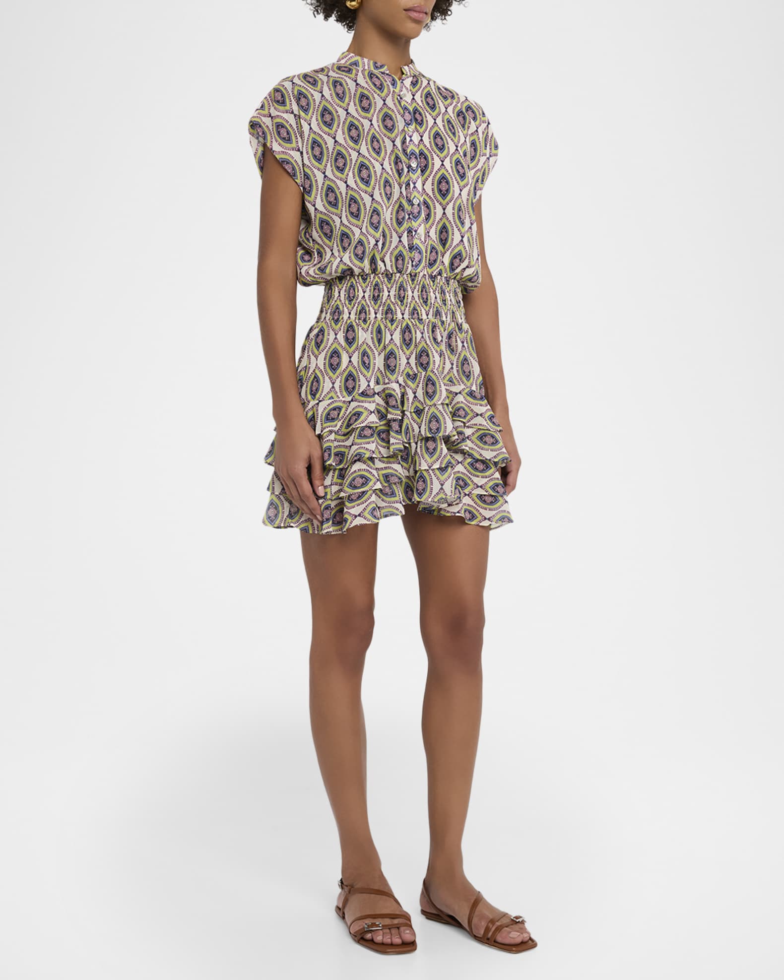 MISA Los Angeles Evie Mosaic Eye Chiffon Mini Dress | Neiman Marcus
