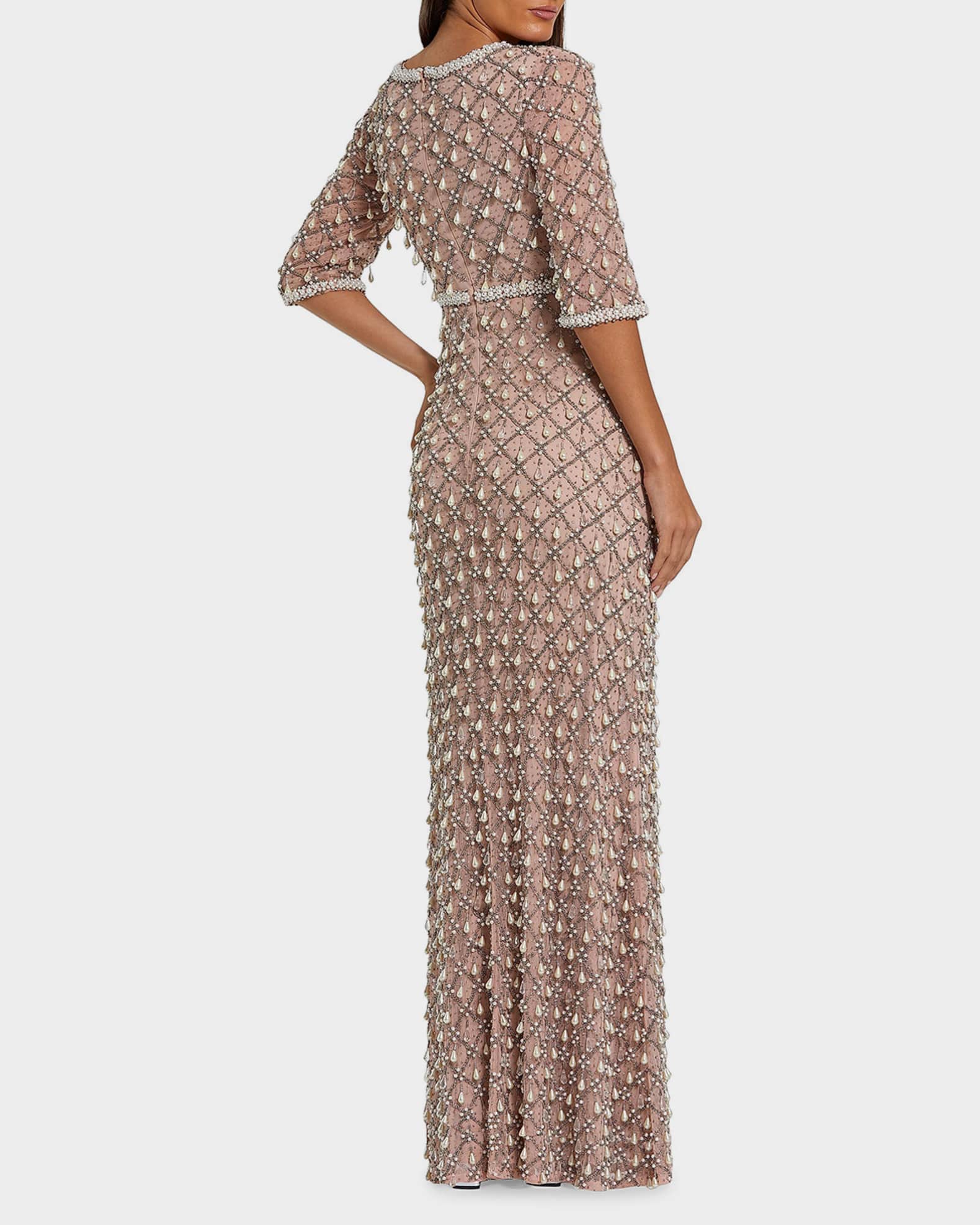Mac Duggal Pearly-Embellished Beaded Mesh Gown | Neiman Marcus