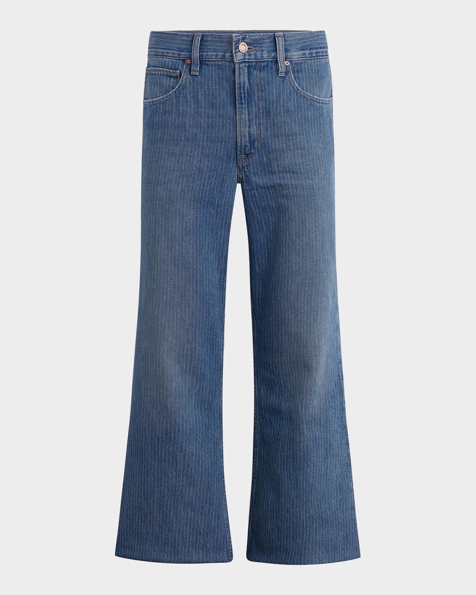 Hudson Hendrix Pinstripe-Denim Flared Wide-Leg Jeans | Neiman Marcus