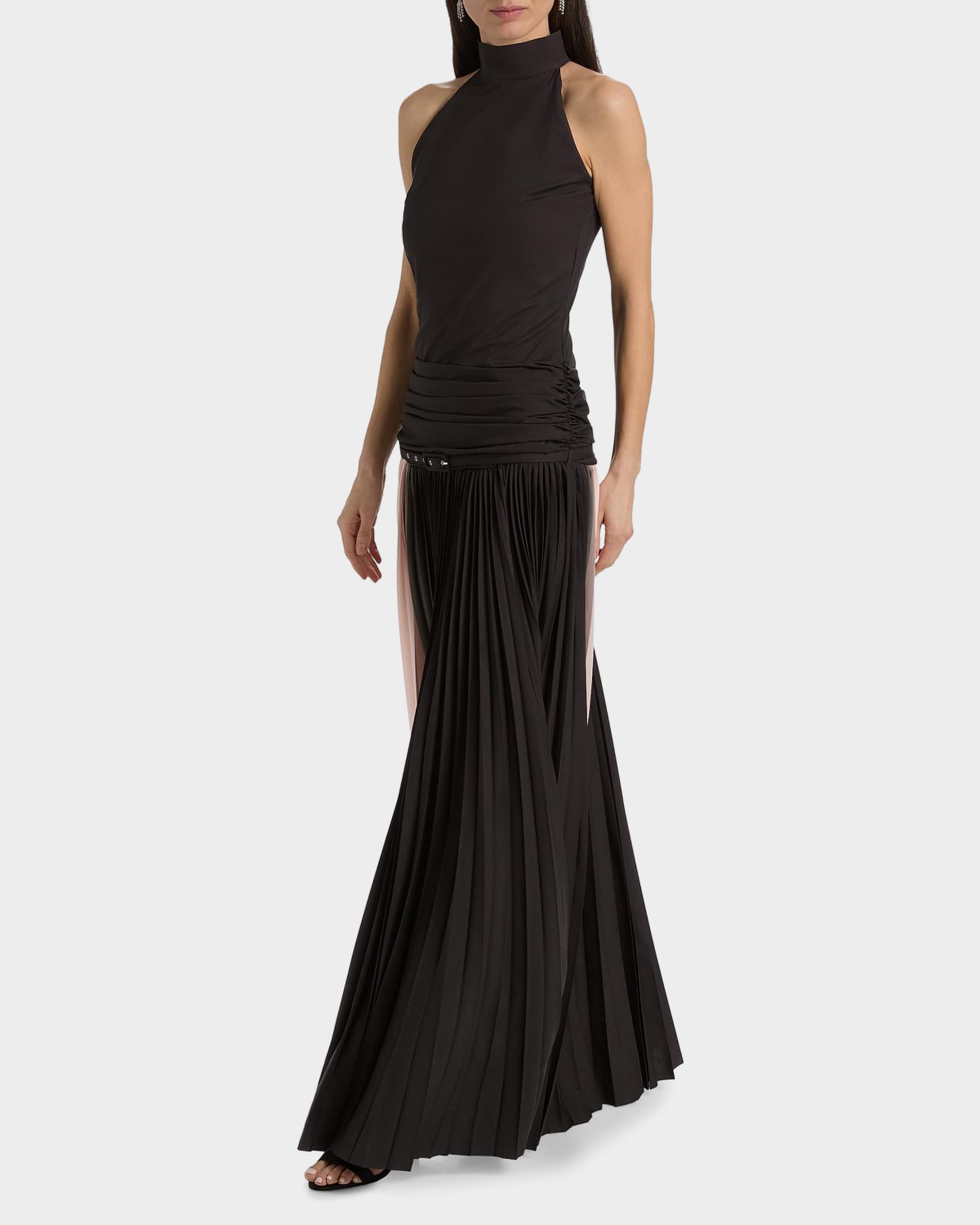 Chiara Boni La Petite Robe Etani Plisse Drop-Waist Halter Gown
