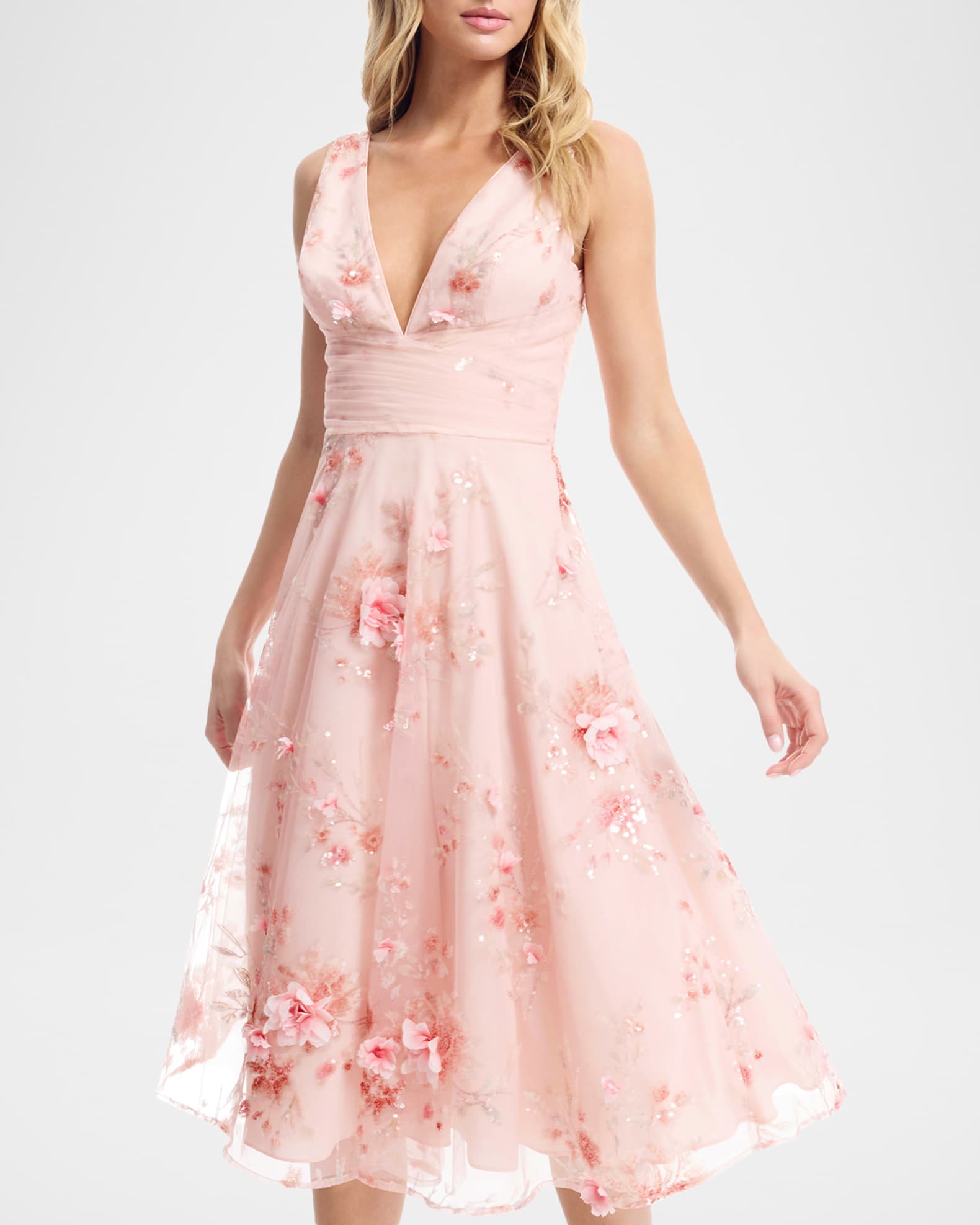 Dress the Population Black Label Posie Floral Applique Sequin Midi Dress |  Neiman Marcus