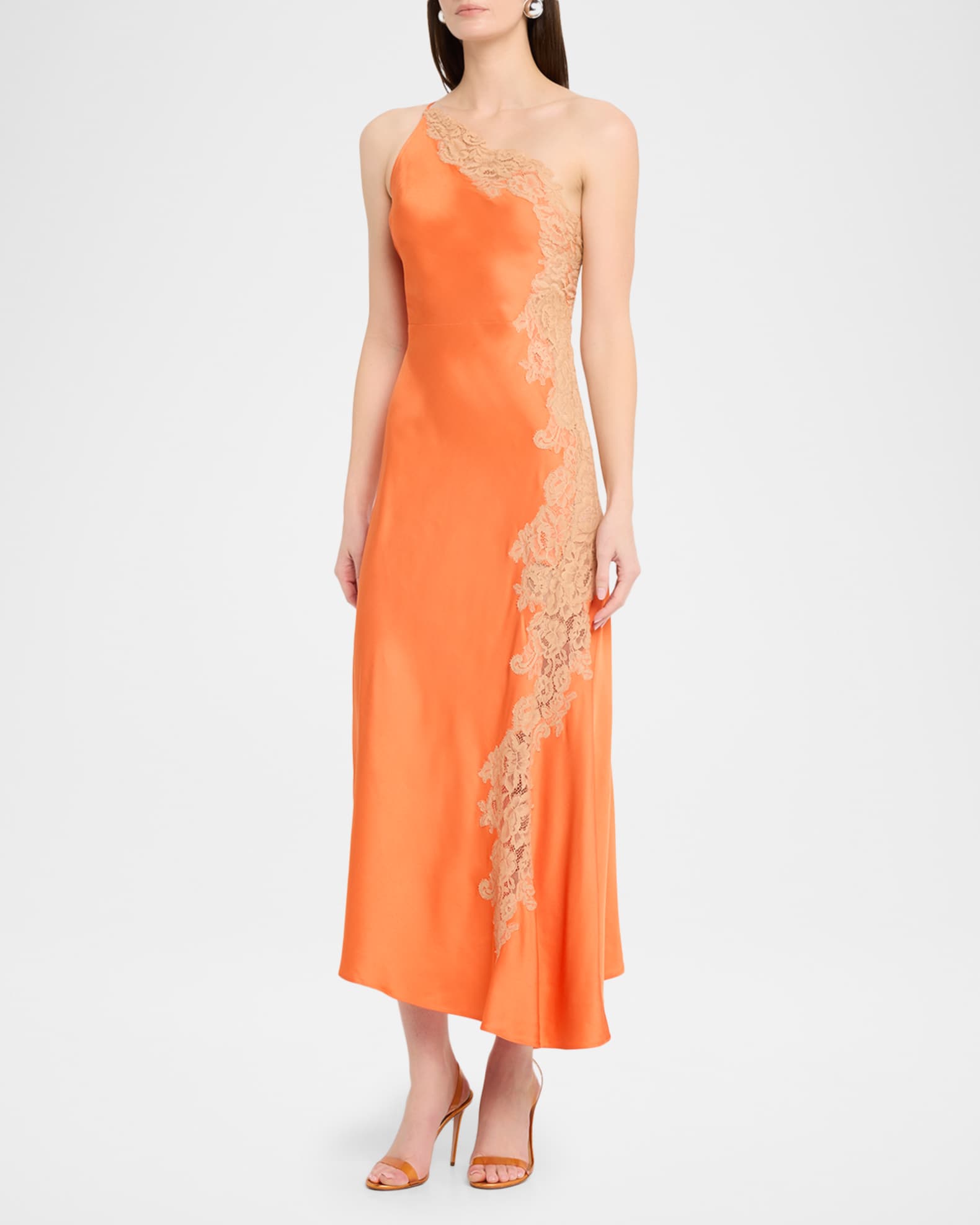 A.L.C. Lou Lace-Embroidered One-Shoulder Slip Dress | Neiman Marcus
