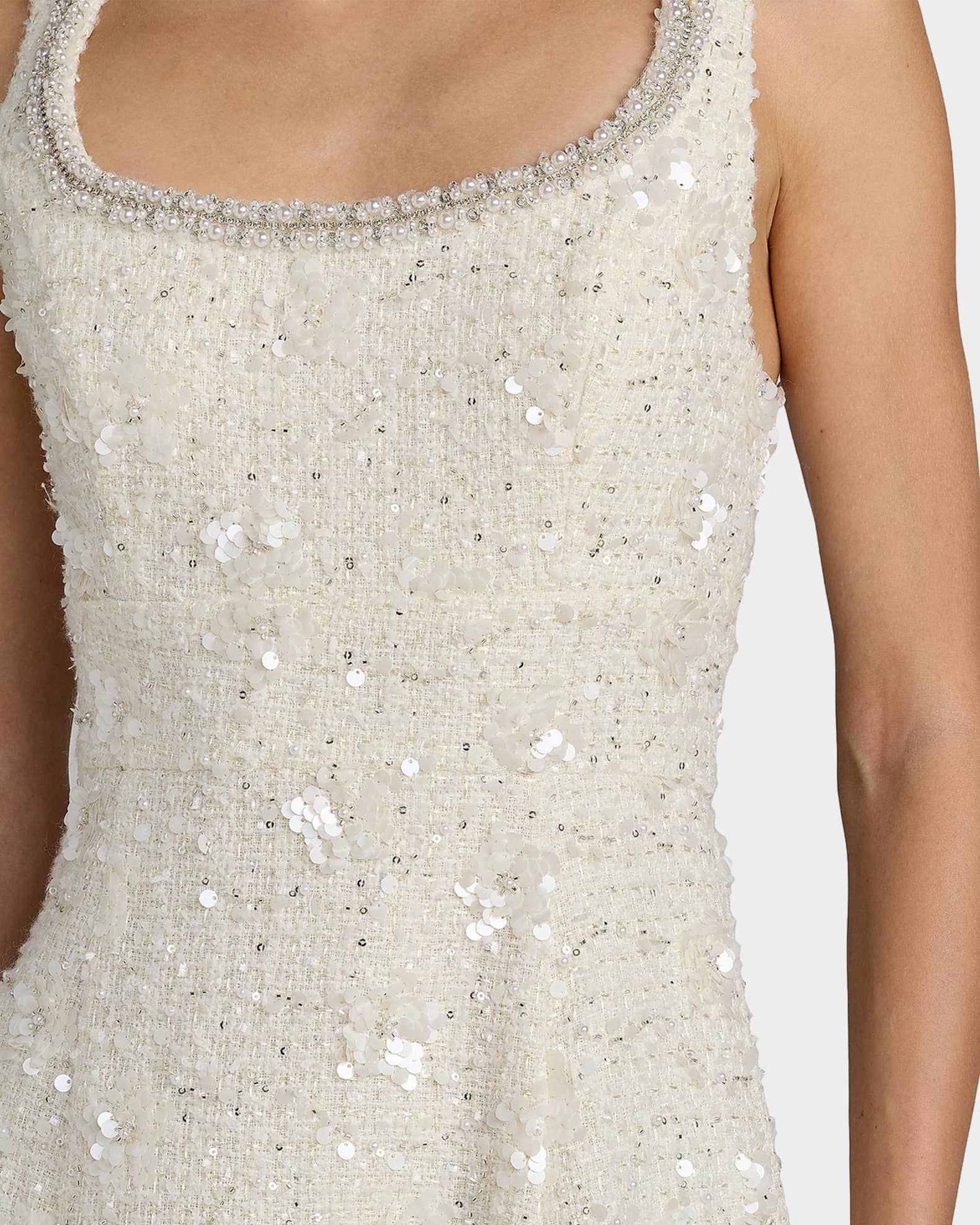 Mac Duggal Boucle Embellished Square Neck A-Line Midi Dress | Neiman Marcus