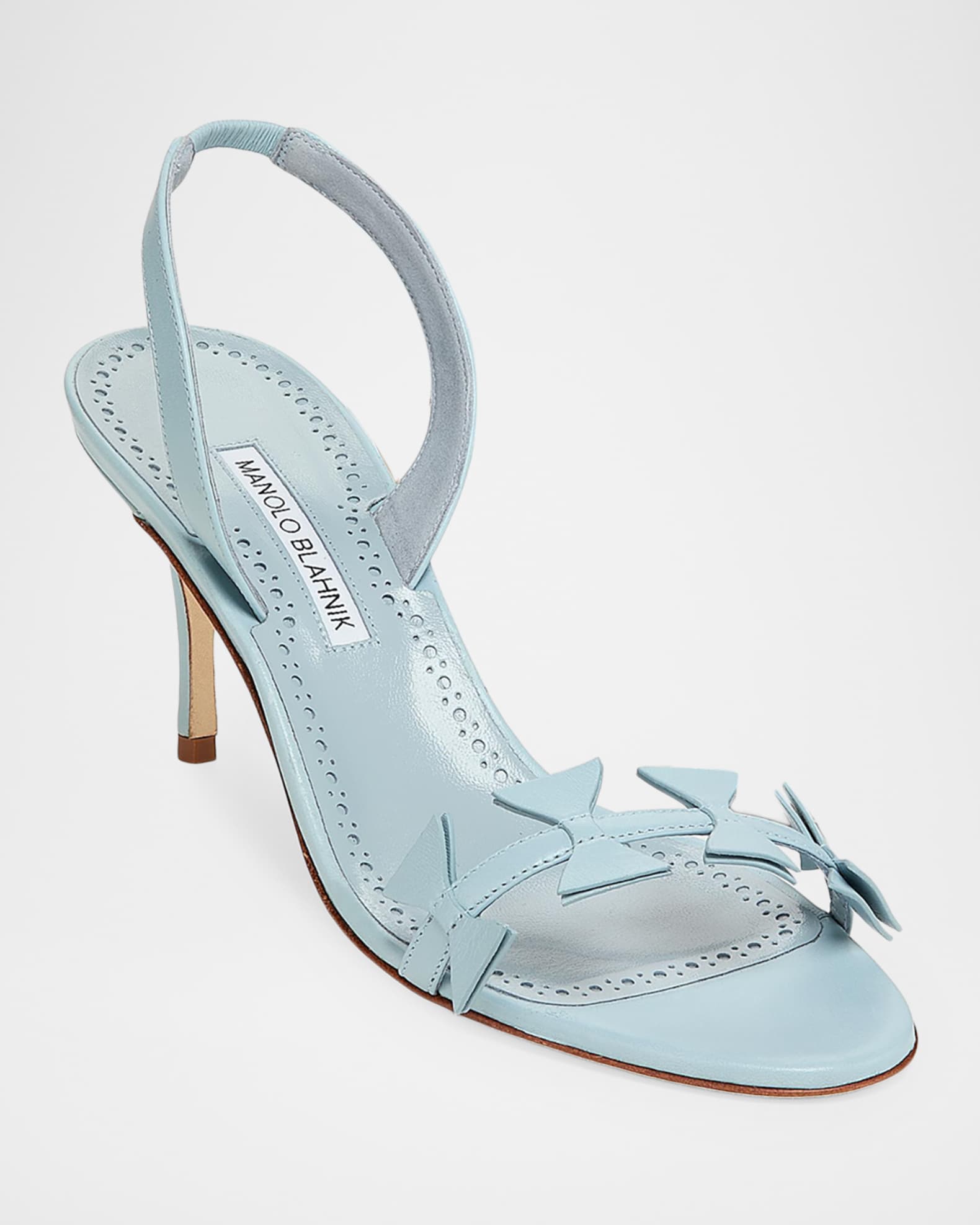 Manolo Blahnik 70mm Cigaurasli Bow Leather Sandals | Neiman Marcus