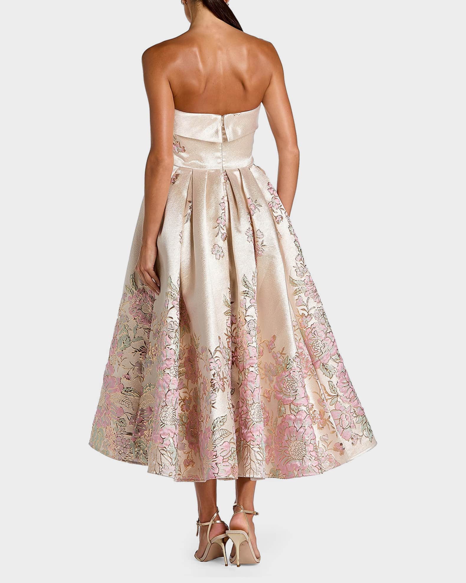 slim fit dress slacks Mac Duggal Women's Floral Sequin Strapless Column Dress - Gold Multi