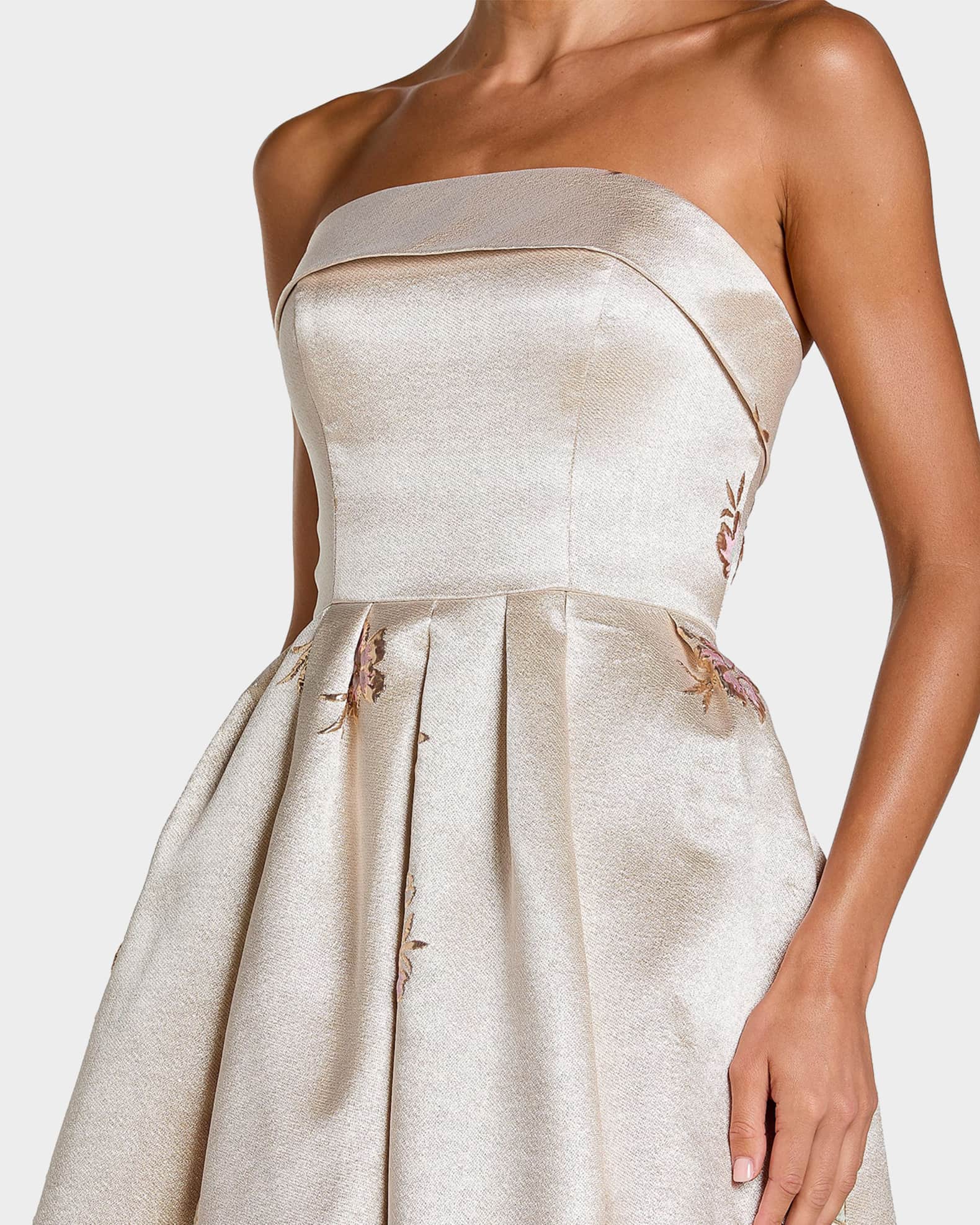 slim fit dress slacks Mac Duggal Women's Strapless Brocade Midi-Dress - Bronze