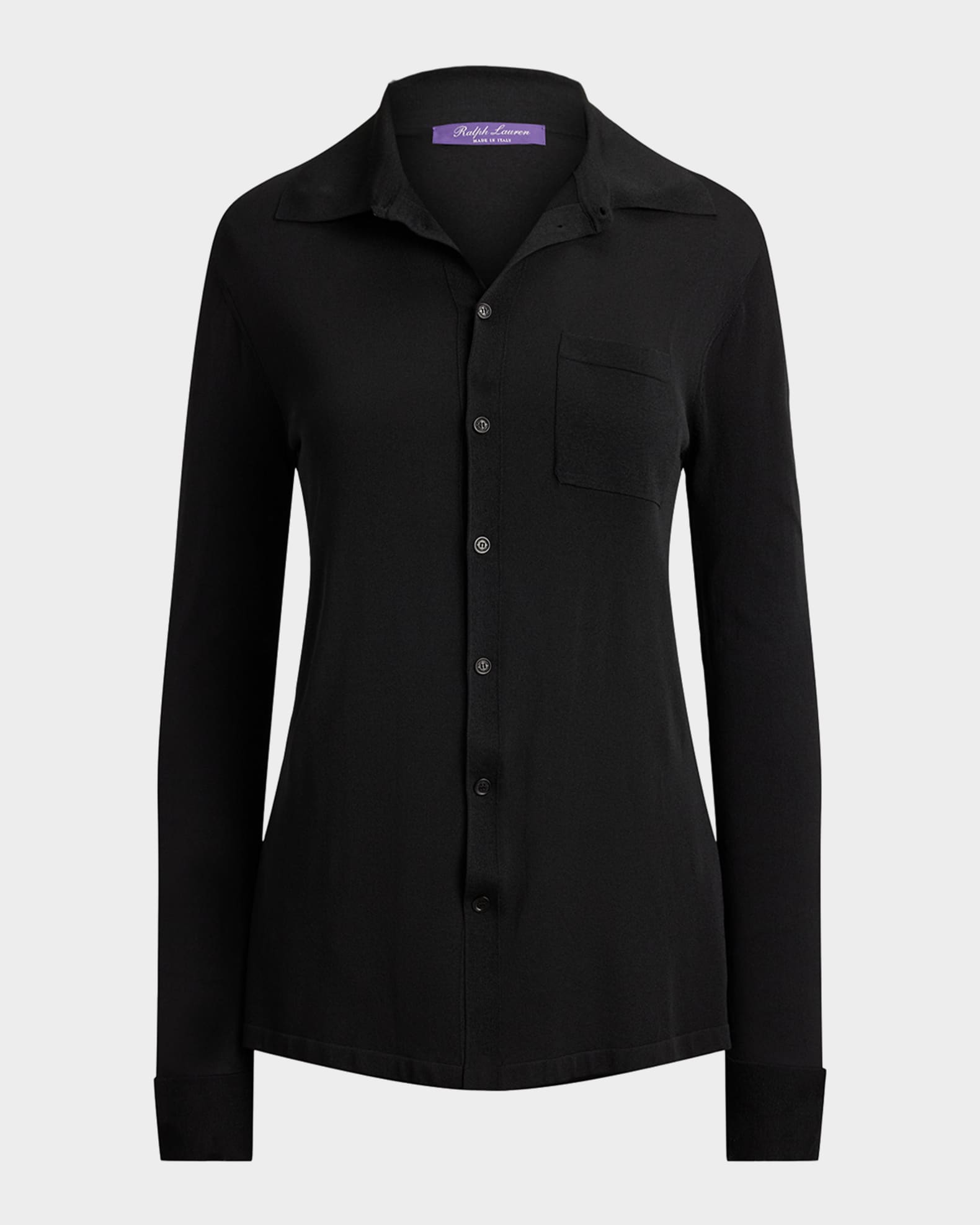 Ralph Lauren Collection Slim Fit Sheer Button-Down Shirt, Black, Women's, XX-S, Shirts Tops Blouses Button Down Shirts