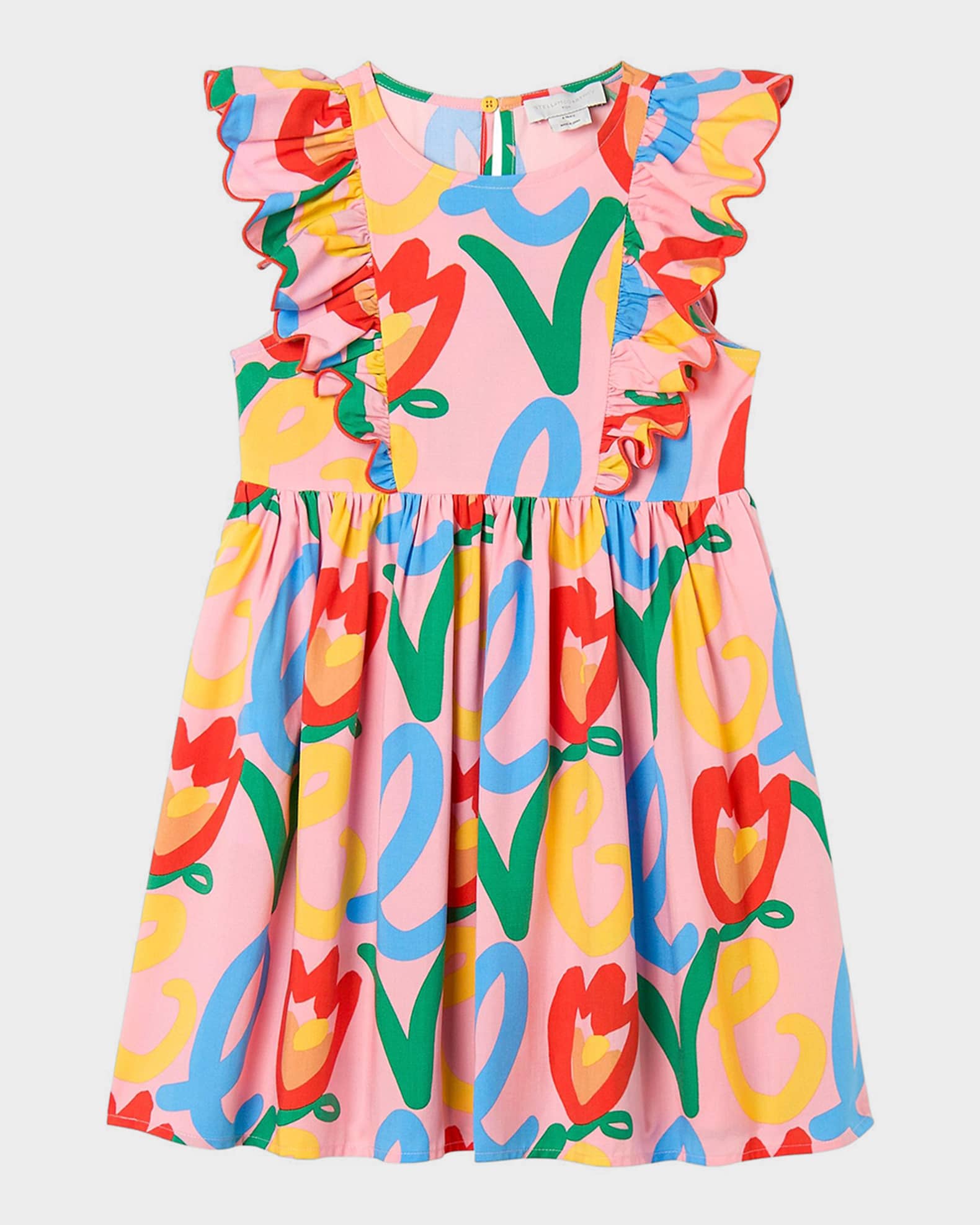Stella McCartney Kids Girl's Love-Print Ruffled-Sleeve Dress, Size