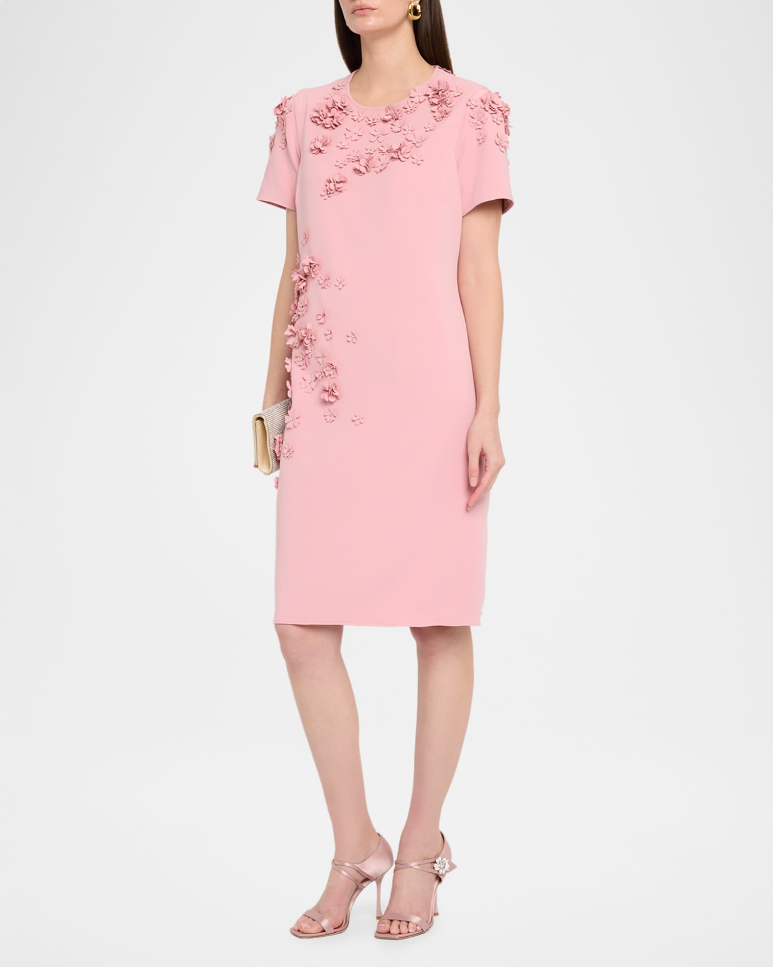 teri jon cocktail dresses Tea Length Embroidered Tulle Dress Pair with silver accessories and nude or silver pumps to look your best Teri Jon Metallic Jacquard Shift