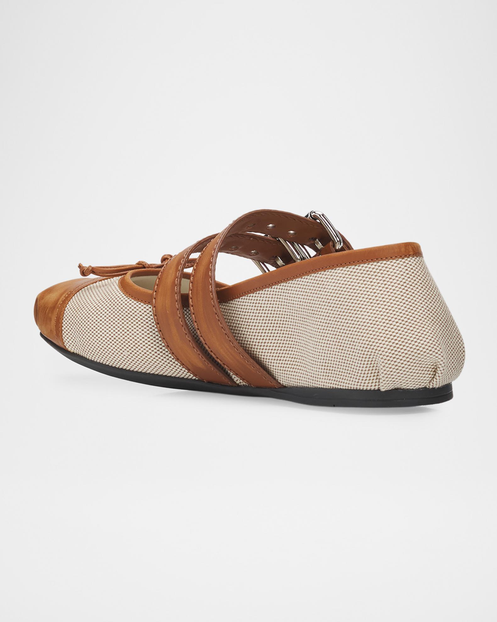 Miu Miu Canvas Leather-Strap Ballerina Flats | Neiman Marcus