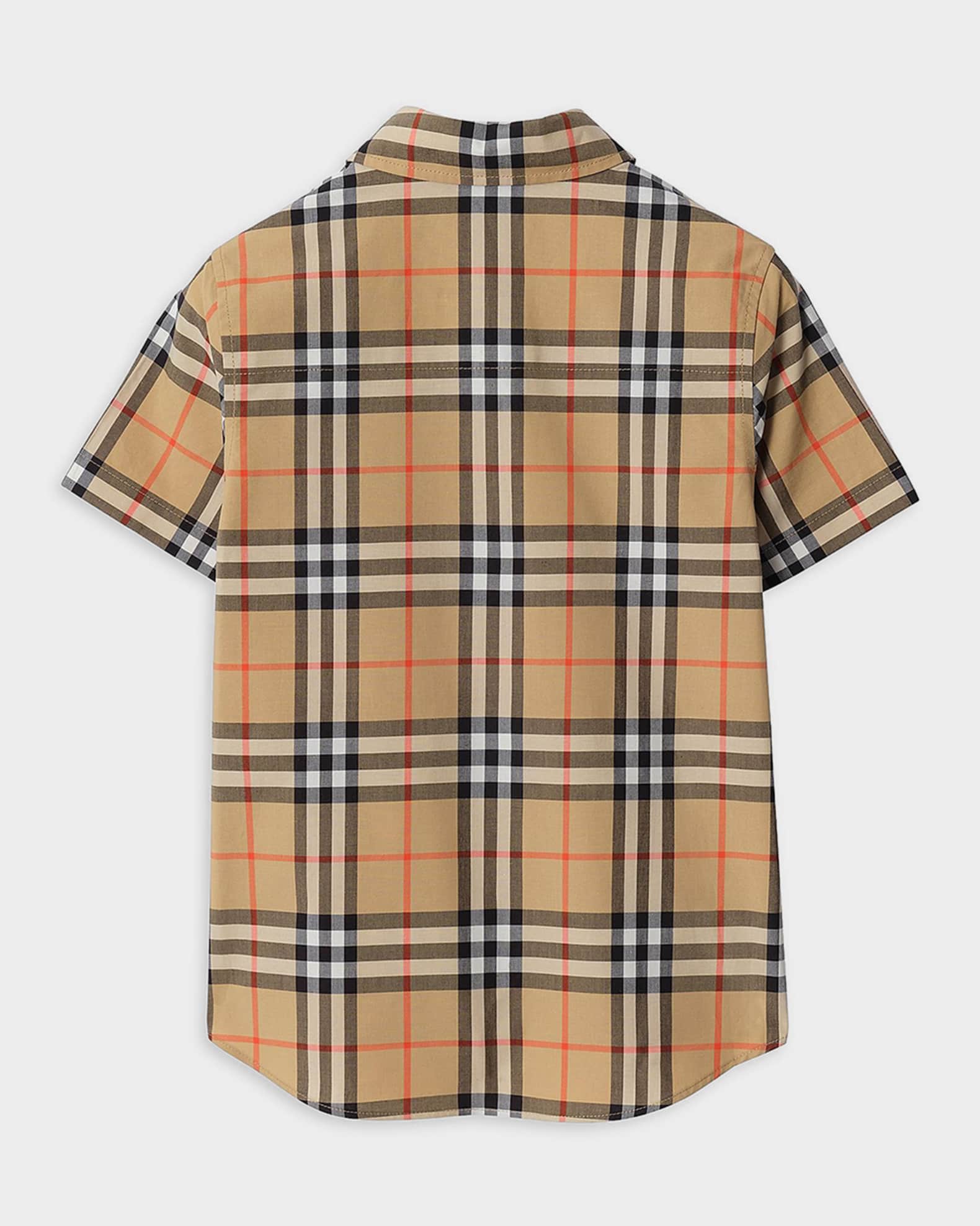 トップス Burberry shirt short sleeve Burberry Boy's Owen Short-Sleeve Check Cotton Shirt, Size 3-14