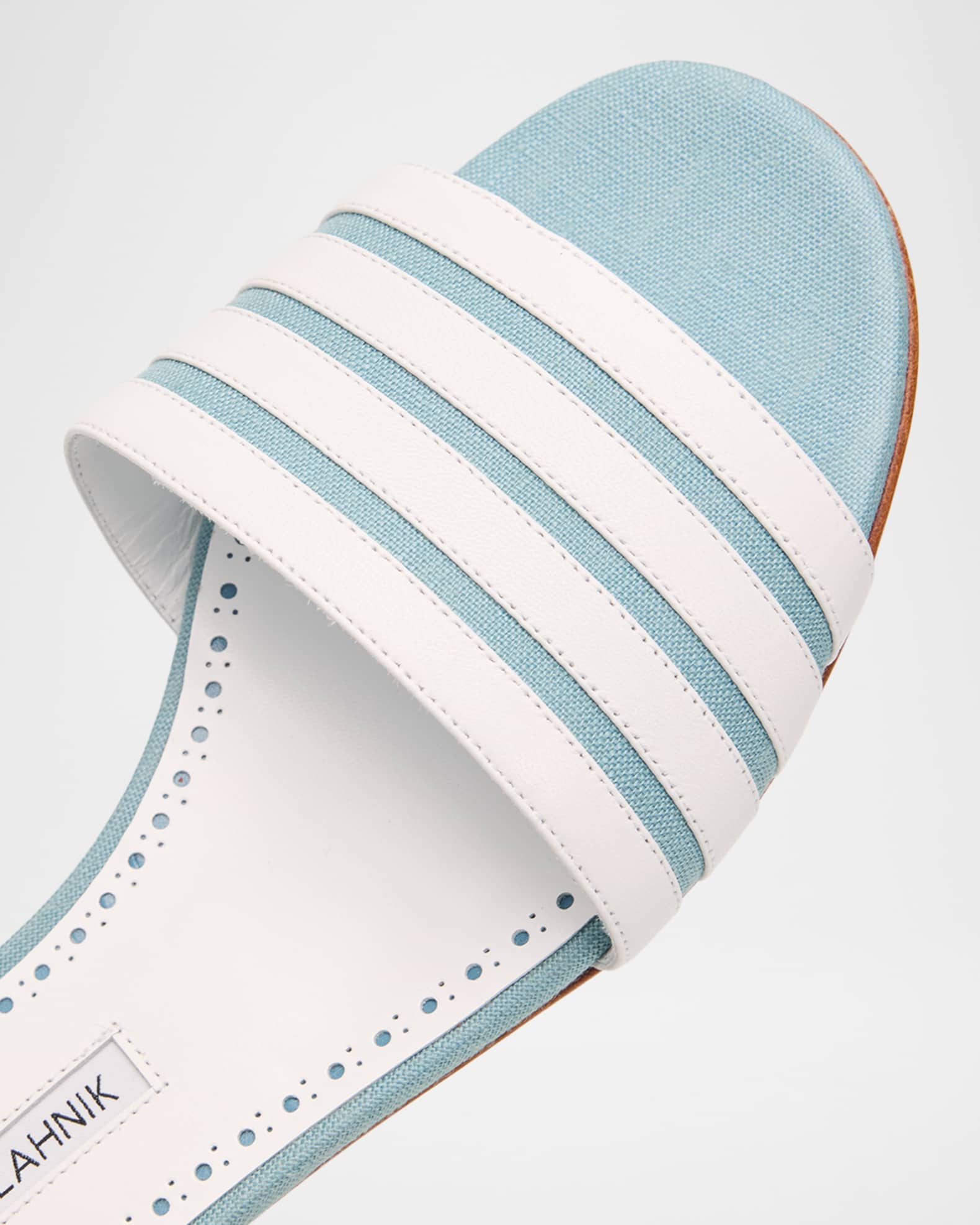 Manolo Blahnik Kenitra Striped Linen & Leather Sandals | Neiman Marcus