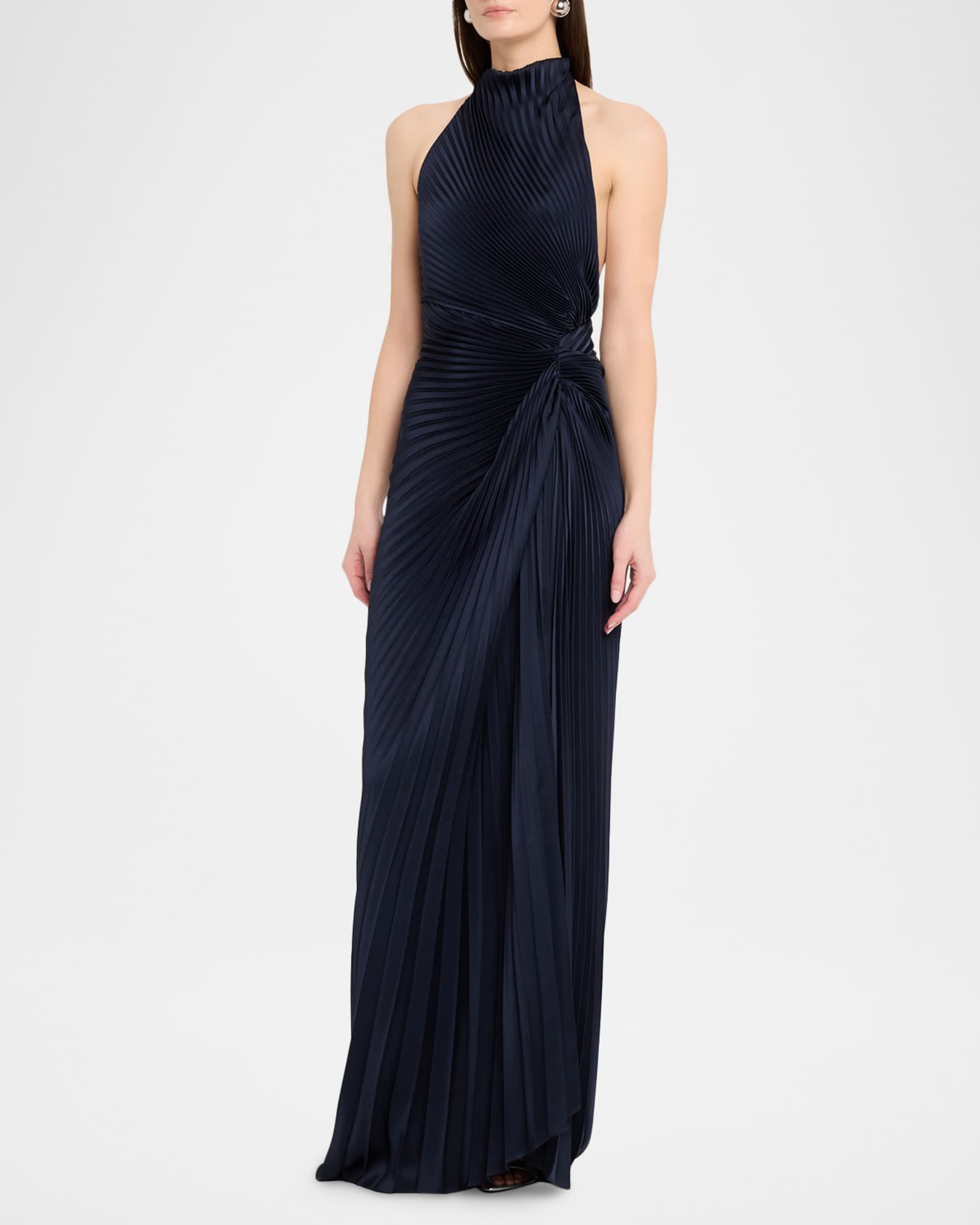 A.L.C. Romy High-Neck Pleated Satin Gown | Neiman Marcus