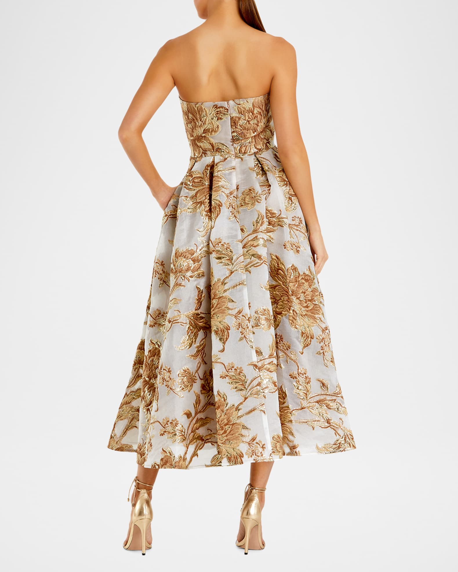 Mac Duggal Women's Petite Strapless Brocade Midi Dress with Pockets - Bronze