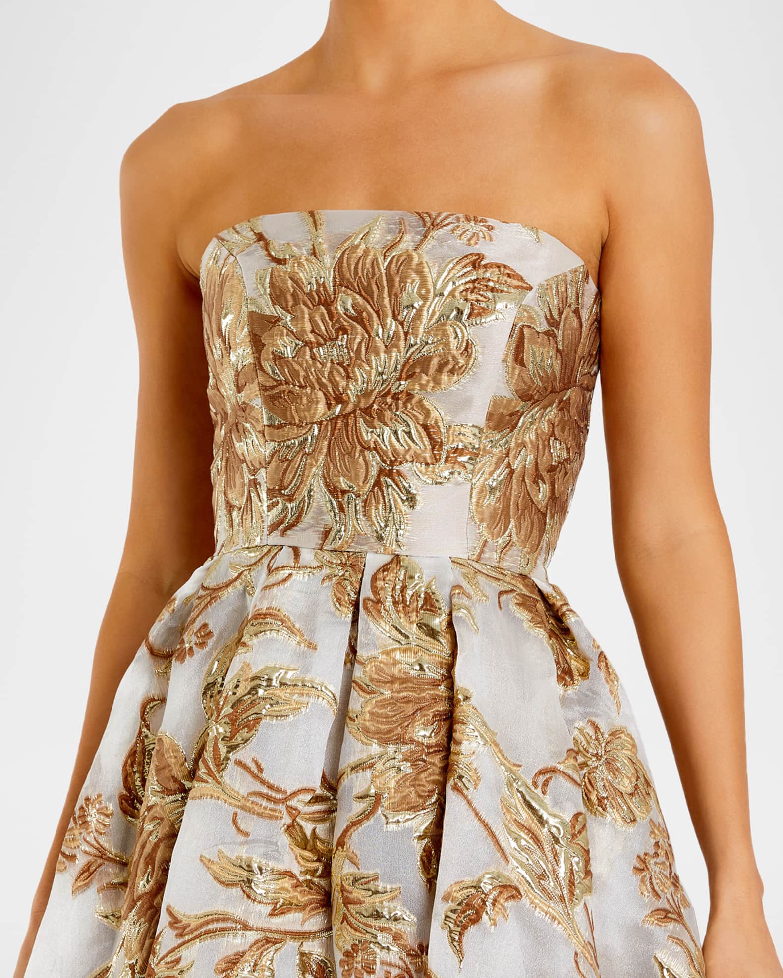 Mac Duggal Women's Petite Strapless Brocade Midi Dress with Pockets - Bronze
