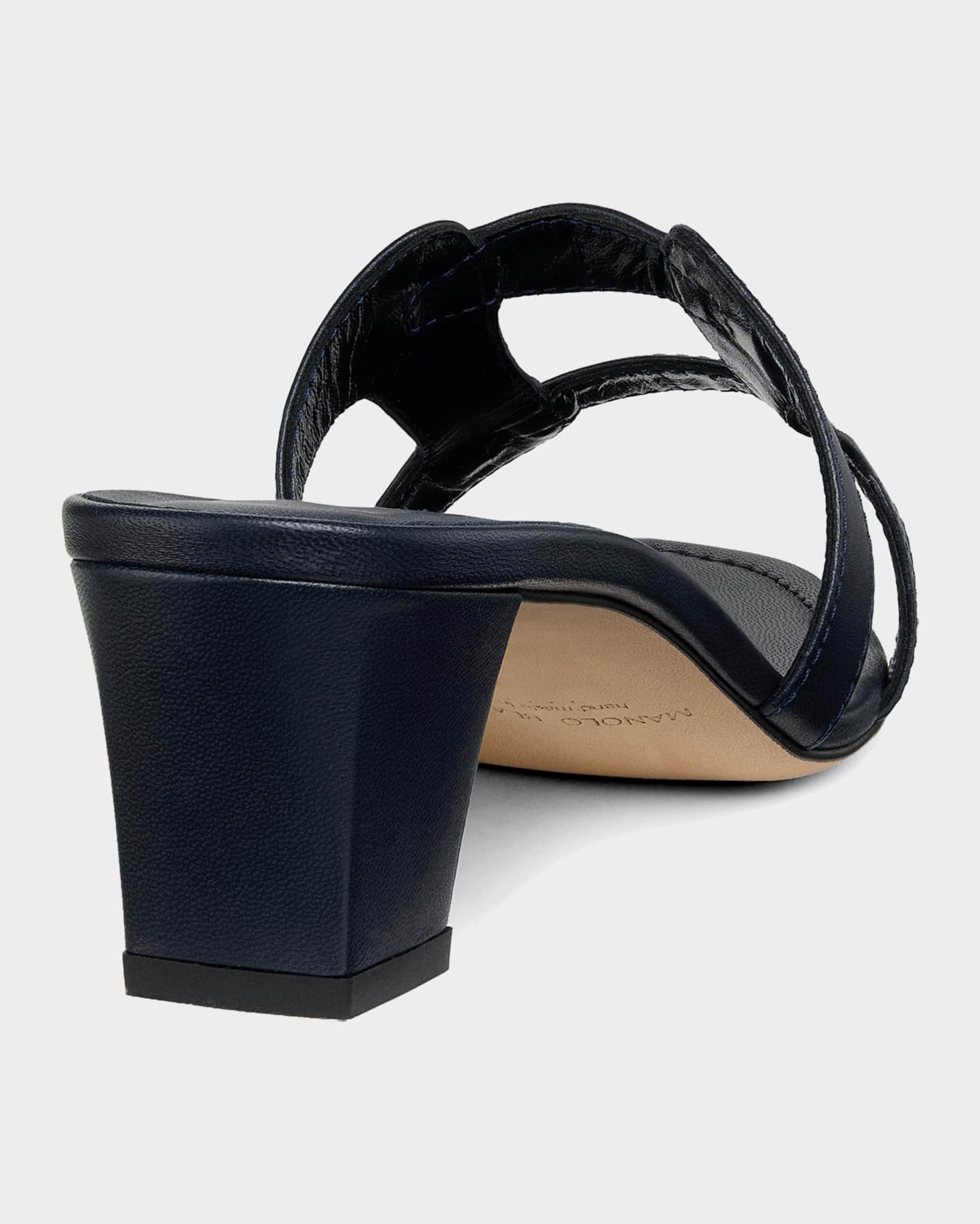Manolo Blahnik 50mm Grellanu Leather Mule Sandals | Neiman Marcus