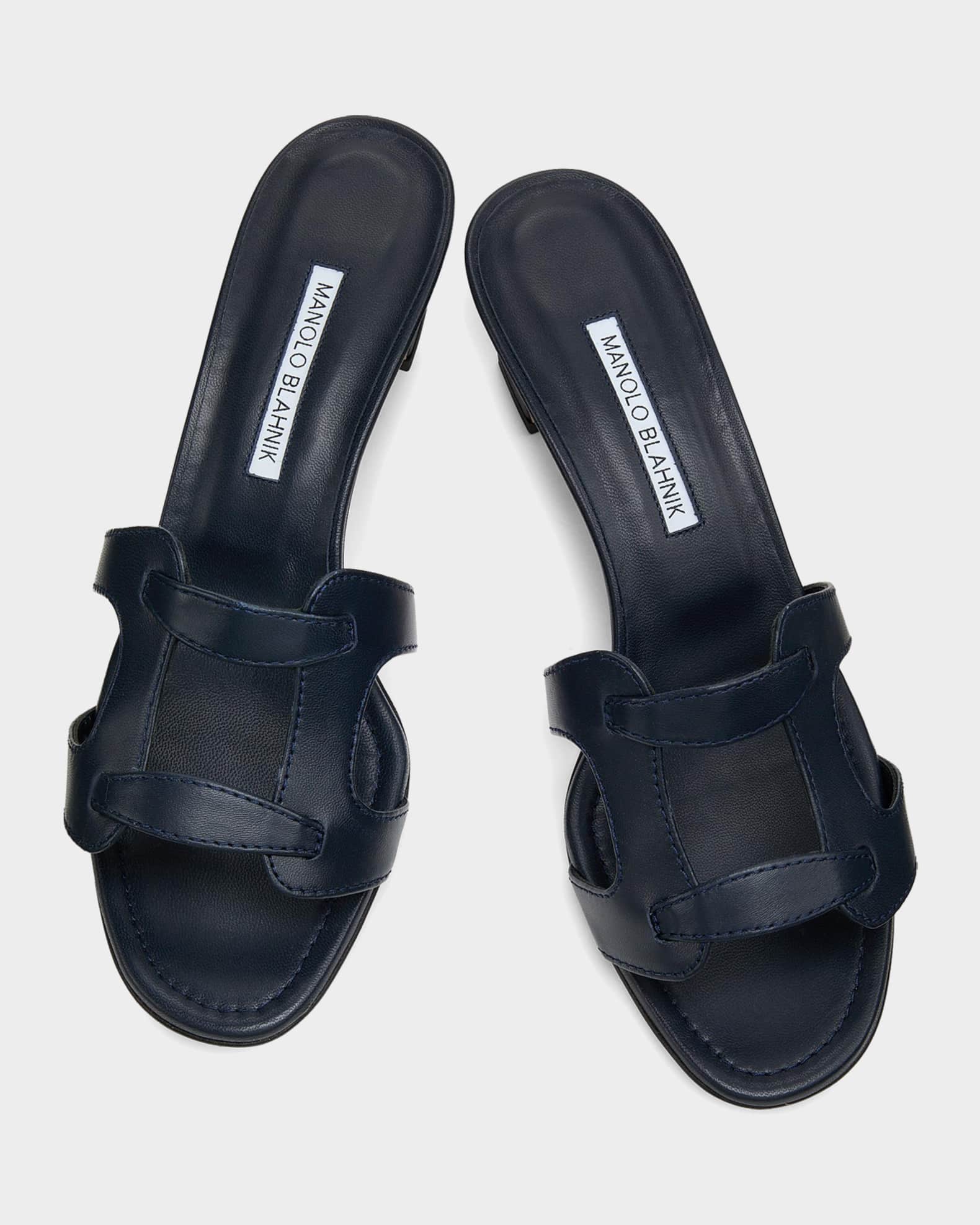 Manolo Blahnik 50mm Grellanu Leather Mule Sandals | Neiman Marcus