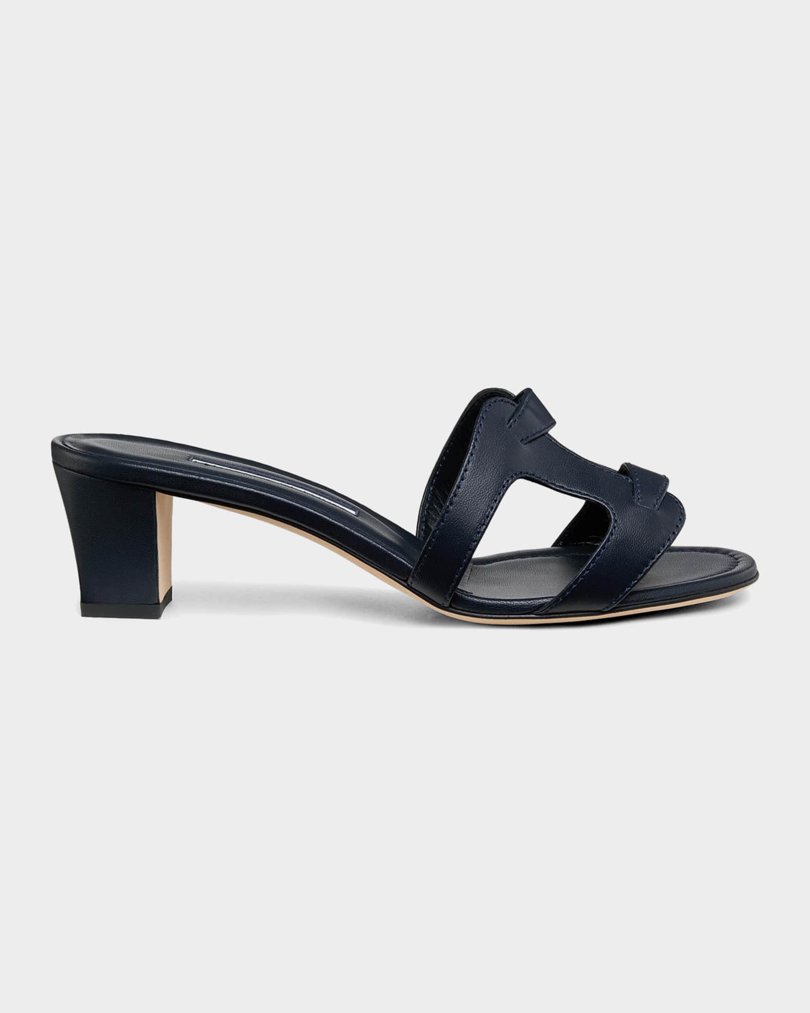 ＊ 　MANOLO BLAHNIK ブラックミュール 37 Manolo Blahnik 50mm Grellanu Leather Mule Sandals | Neiman Marcus