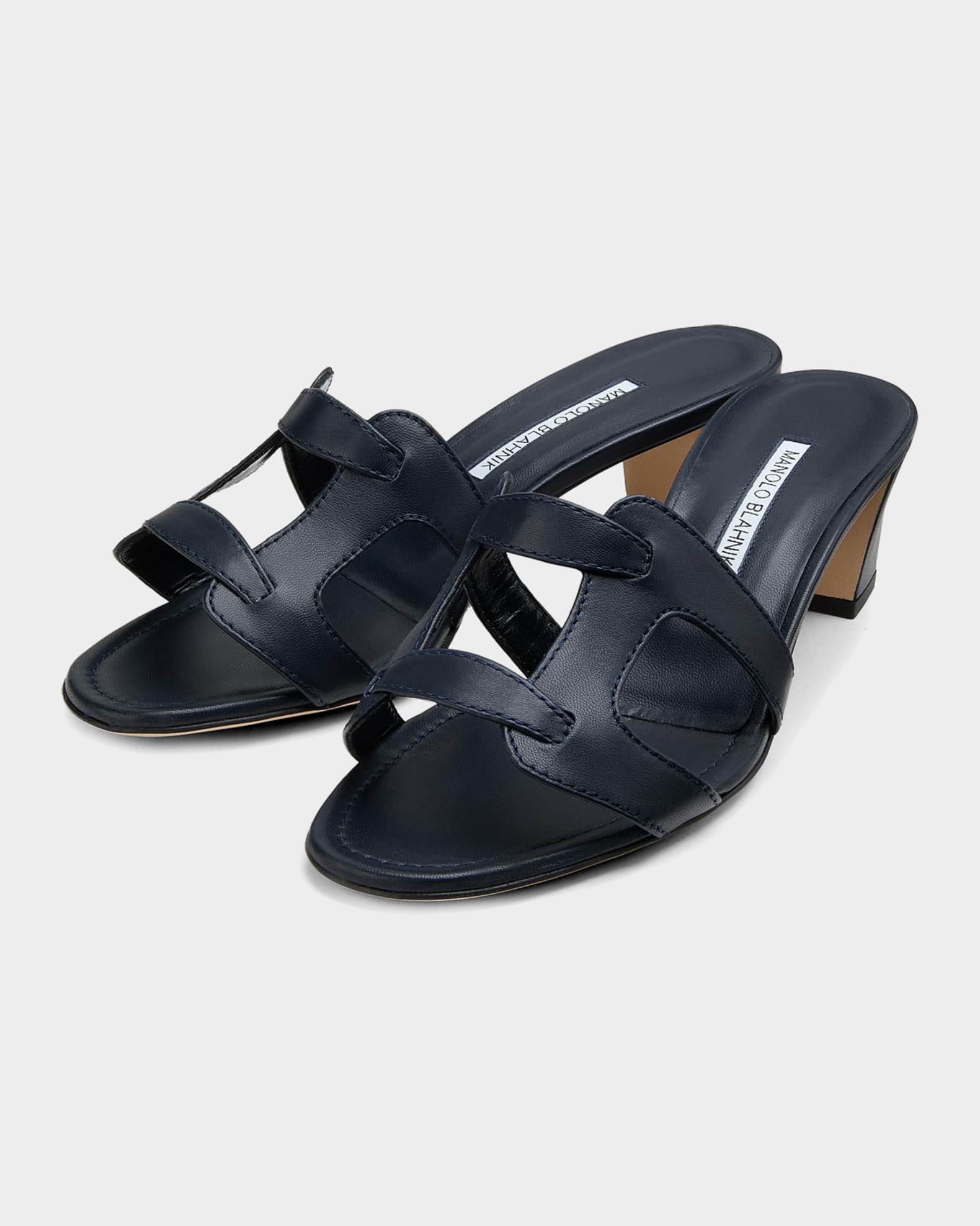 Manolo Blahnik 50mm Grellanu Leather Mule Sandals | Neiman Marcus