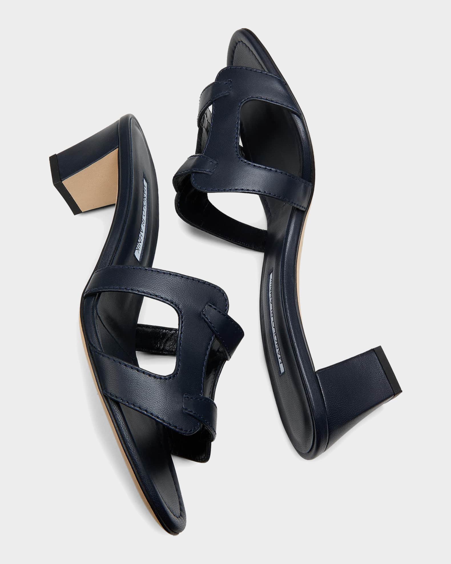 Manolo Blahnik 50mm Grellanu Leather Mule Sandals | Neiman Marcus