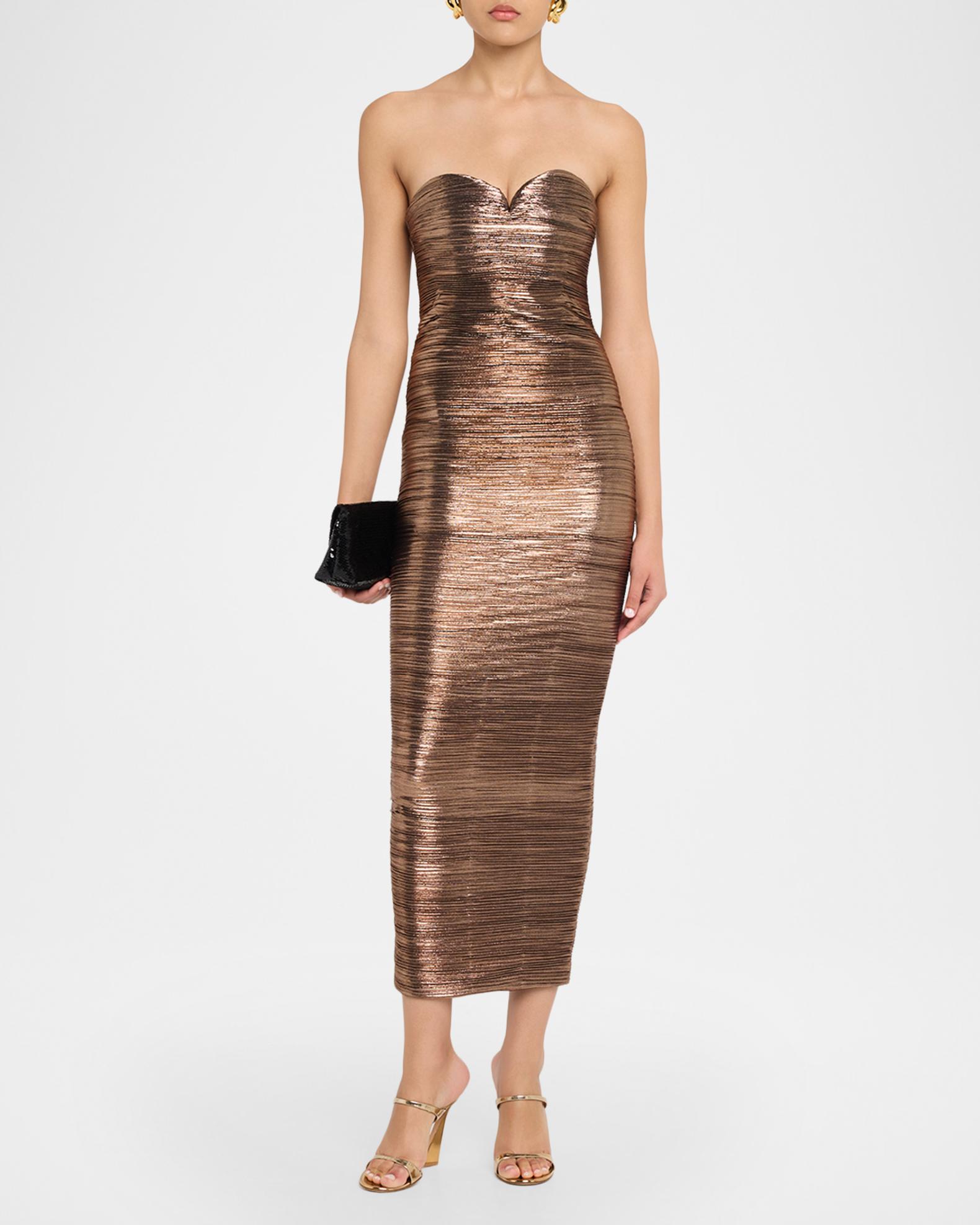 Retrofete Calypsa Strapless Lamé Midi Dress | Neiman Marcus
