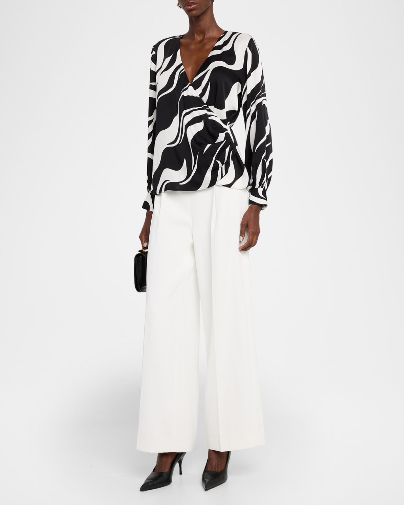 Elie Tahari Estelle Abstract Silk-Blend Surplice Blouse | Neiman 