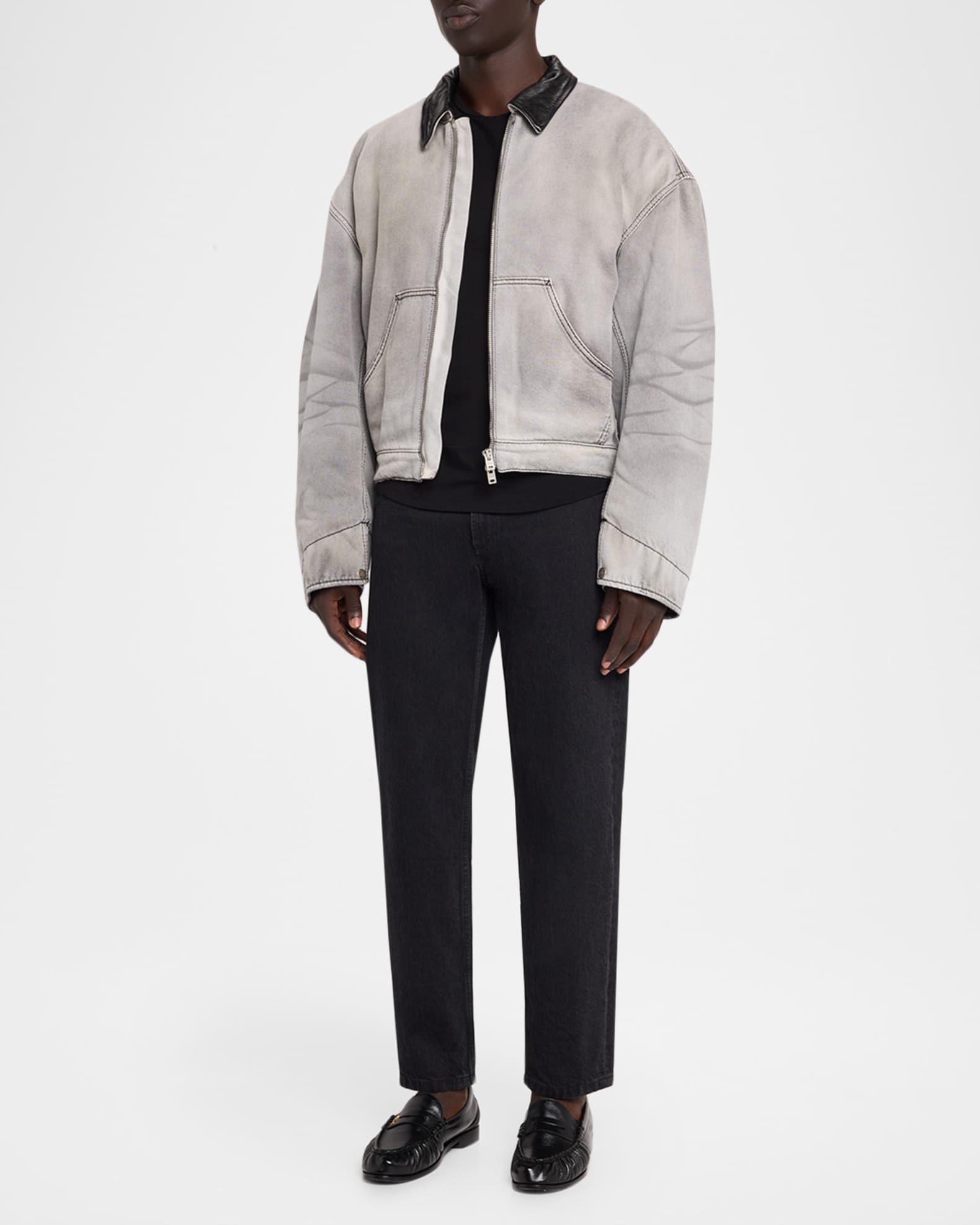 Acne Studios Men's Ohniev Faded Denim Leather-Collar Bomber Jacket
