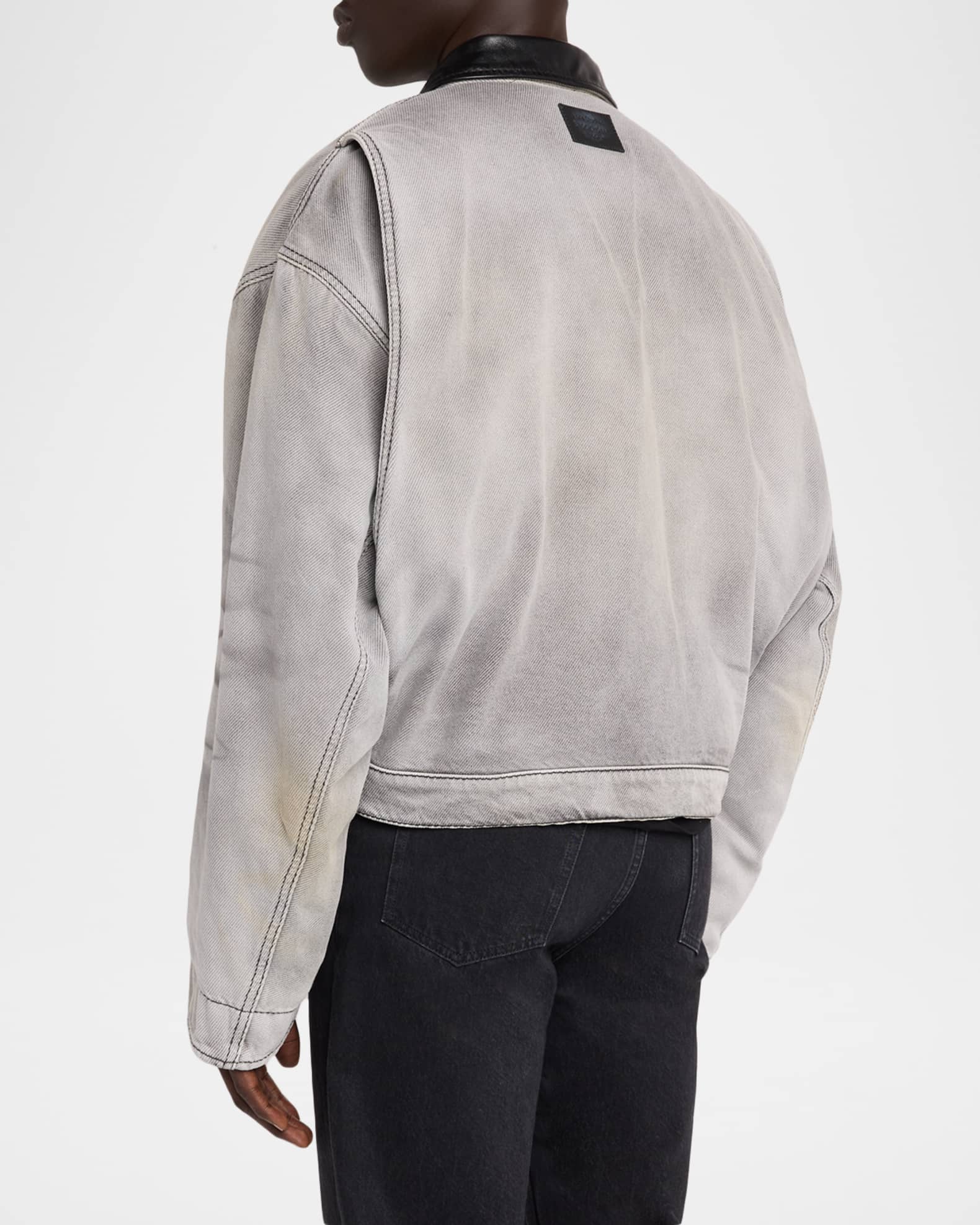 Acne Studios Men's Ohniev Faded Denim Leather-Collar Bomber Jacket