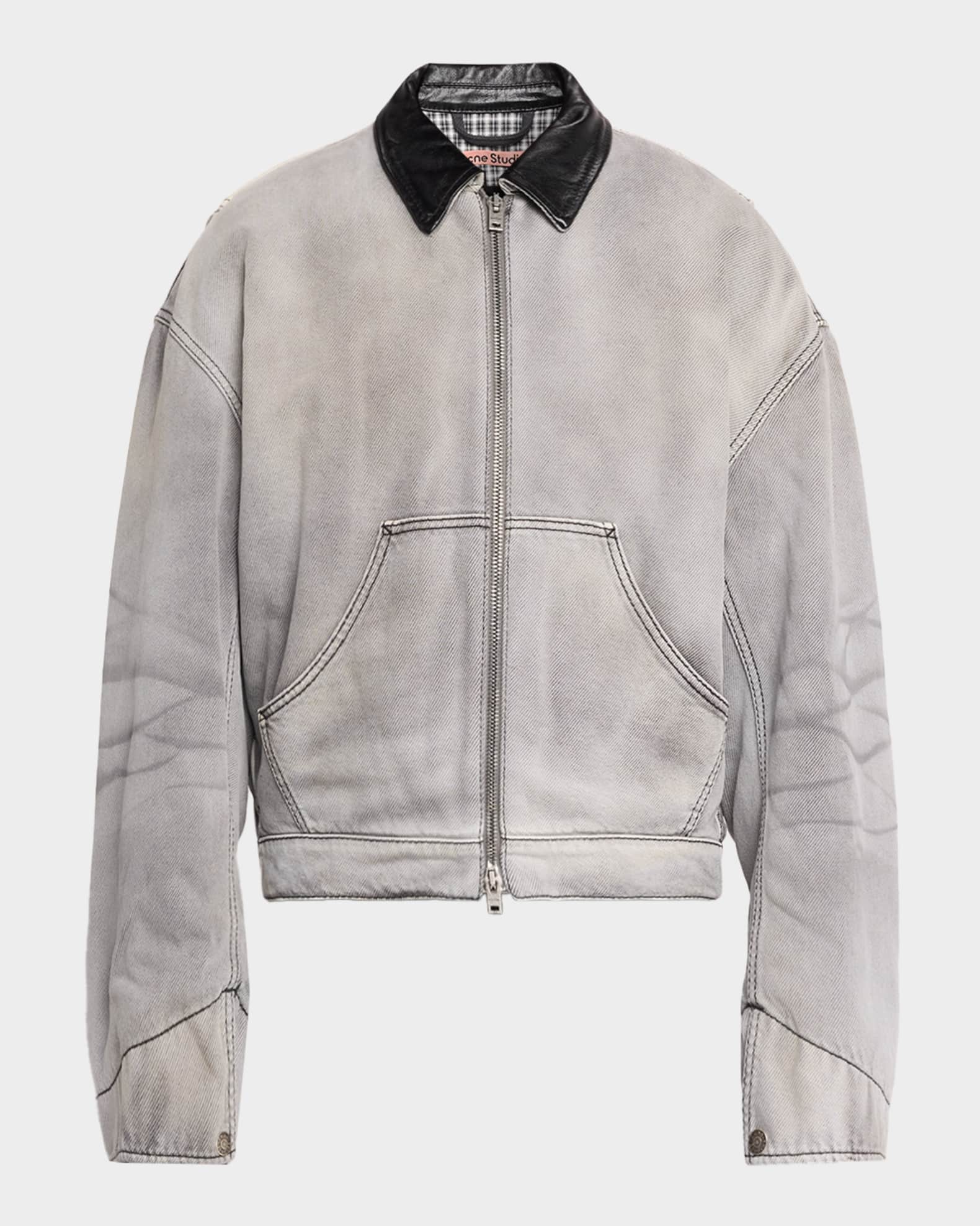 Acne Studios Men's Ohniev Faded Denim Leather-Collar Bomber Jacket