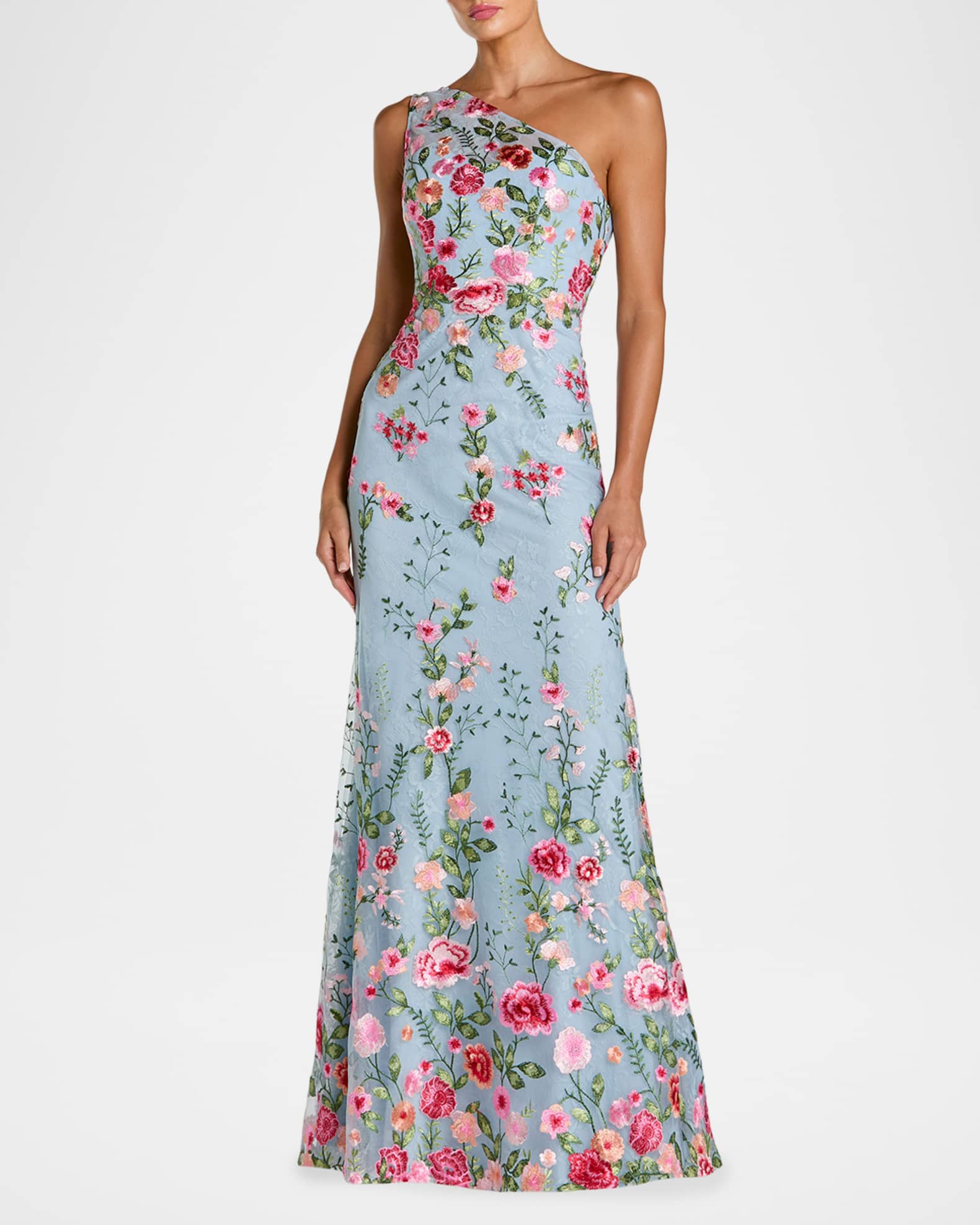 mac duggal one-shoulder embroidered maxi dress Mac Duggal Women's Embellished Floral One Shoulder Gown
